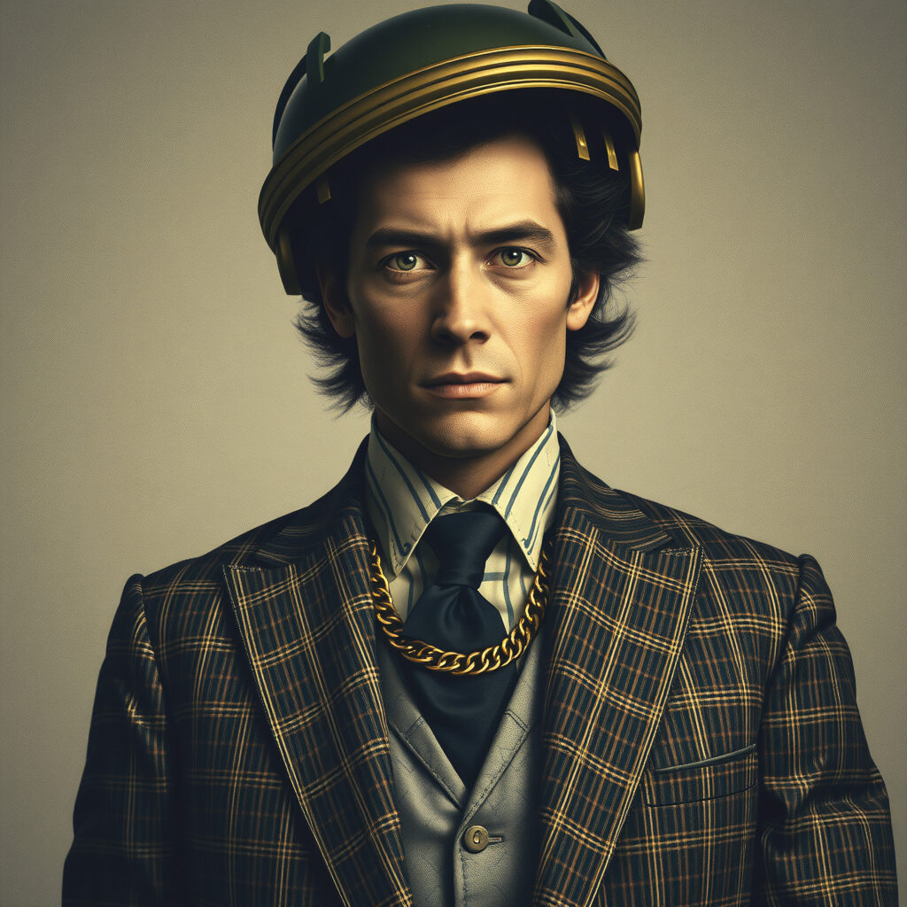 Vintage Space Helmet and Checkered Suit Portrait