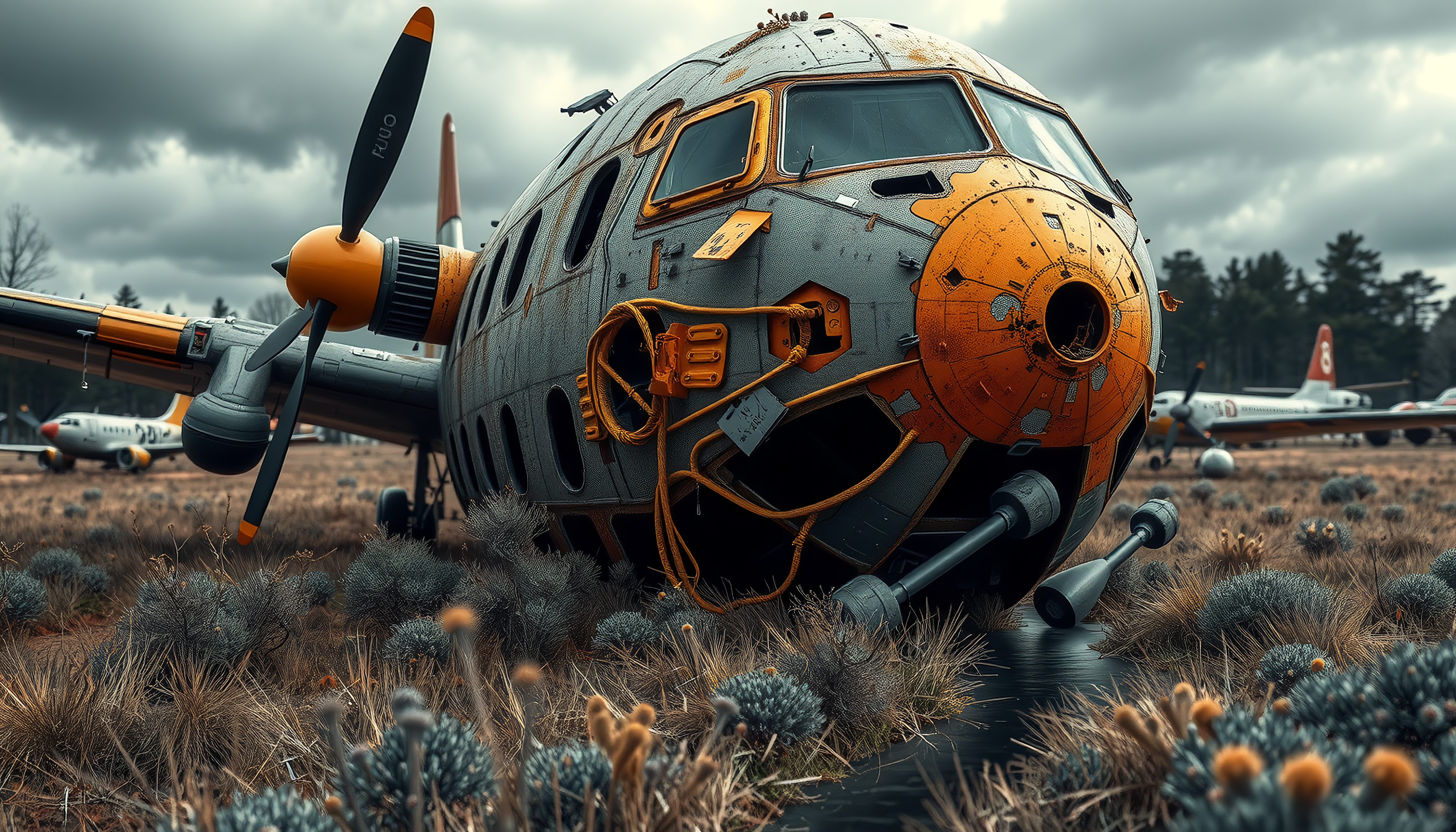 Vintage Abandoned Airplane in Open Field