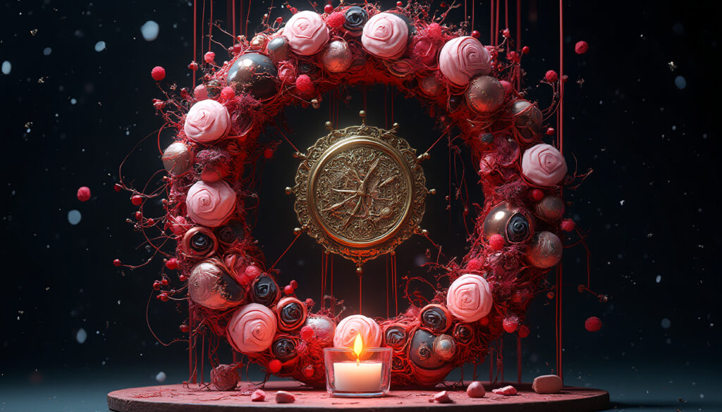 Ethereal Red Floral Wreath with Compass