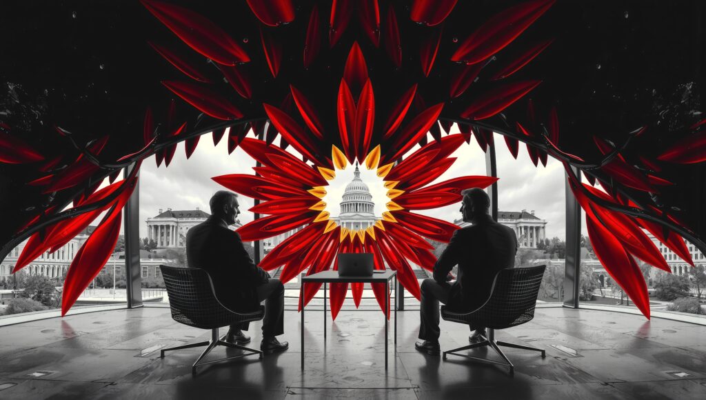 Two Men in Business Meeting with Capitol Building Background