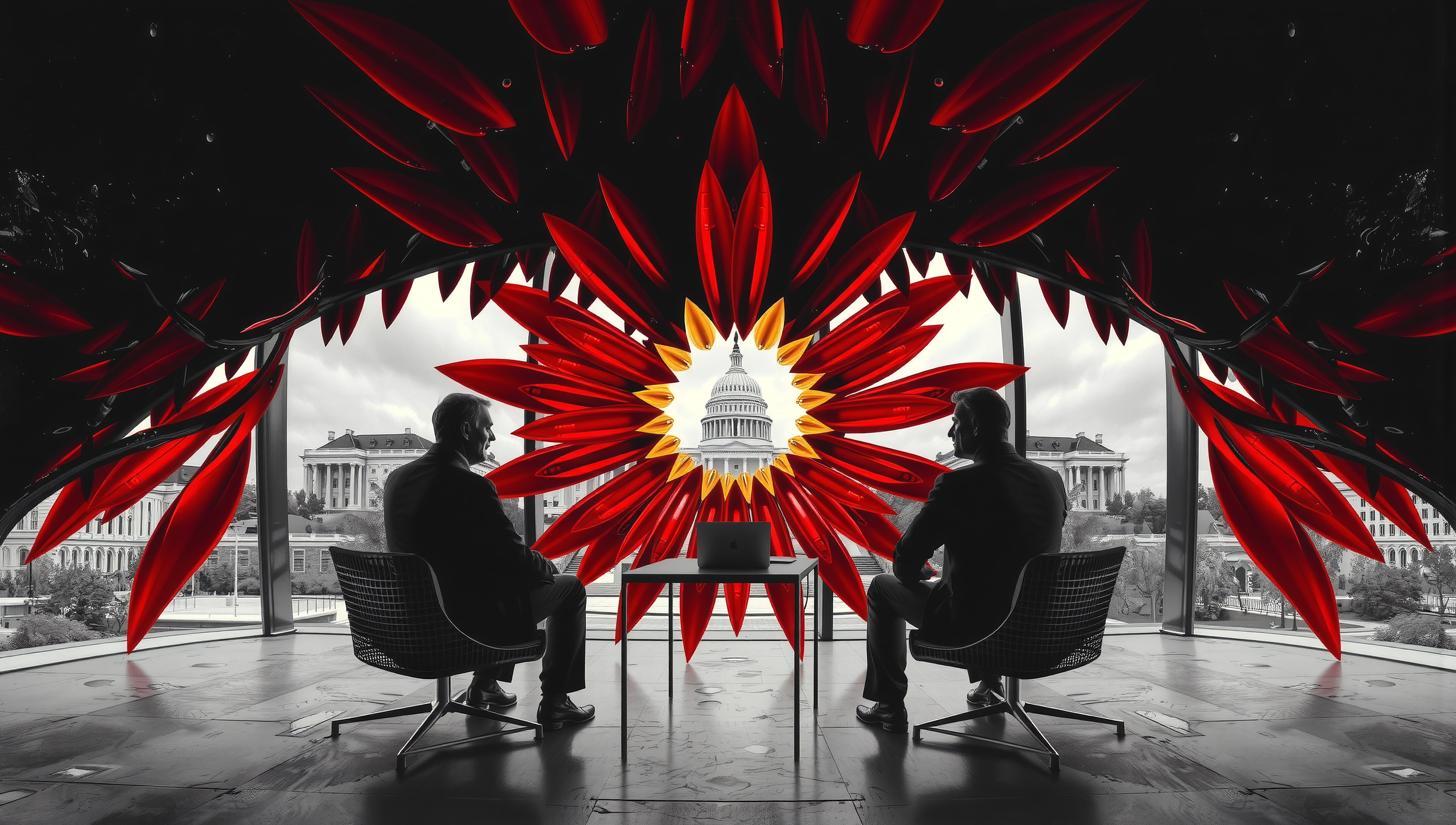 Two Men in Business Meeting with Capitol Building Background
