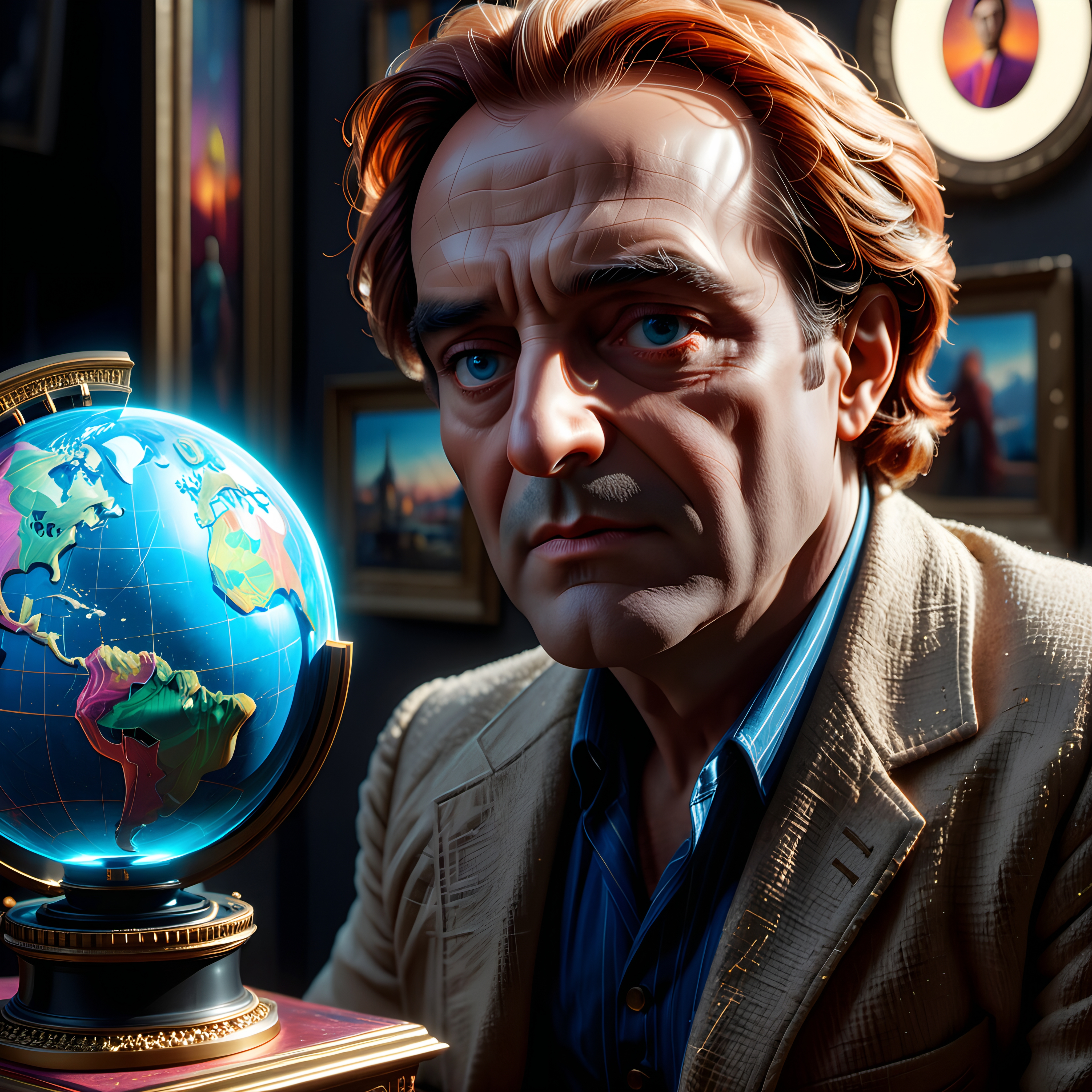 Professional Man with Glowing Globe in Study Room