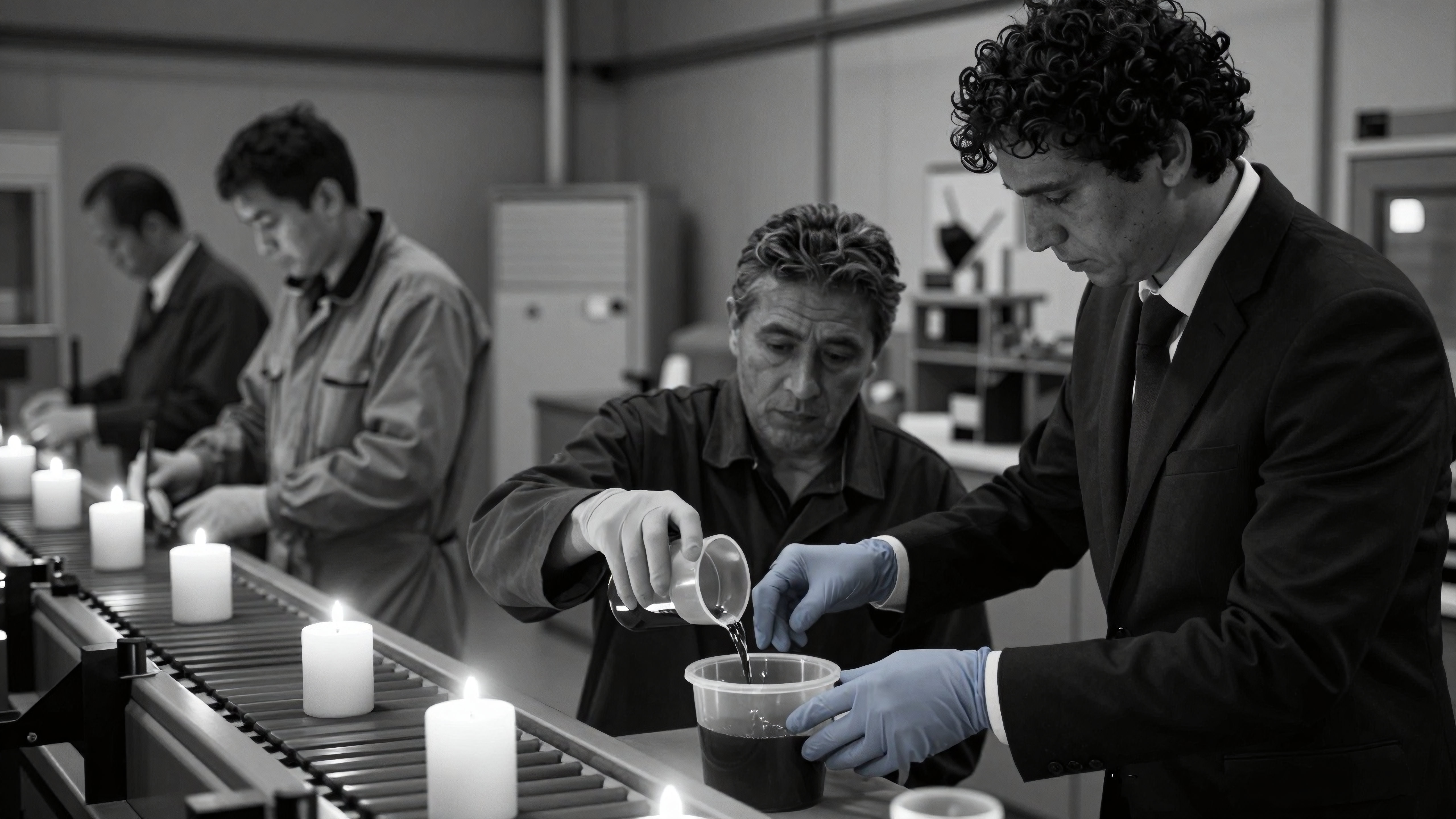 Industrial Candle Manufacturing: Factory Workers on Production Line