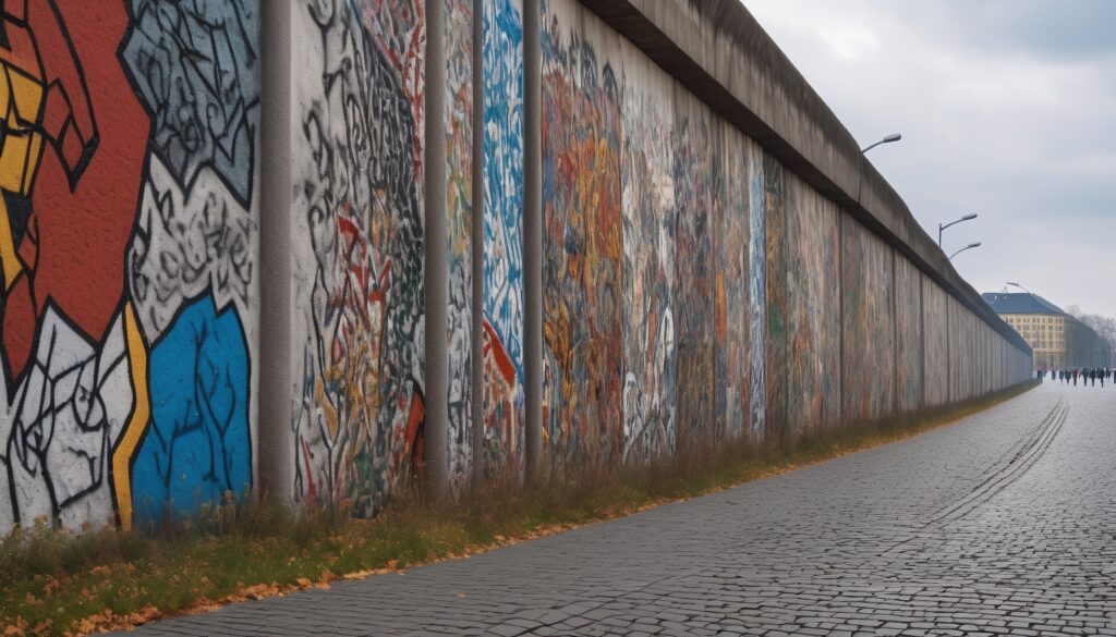 Berlin Wall with Vibrant Graffiti and Cobblestone Path