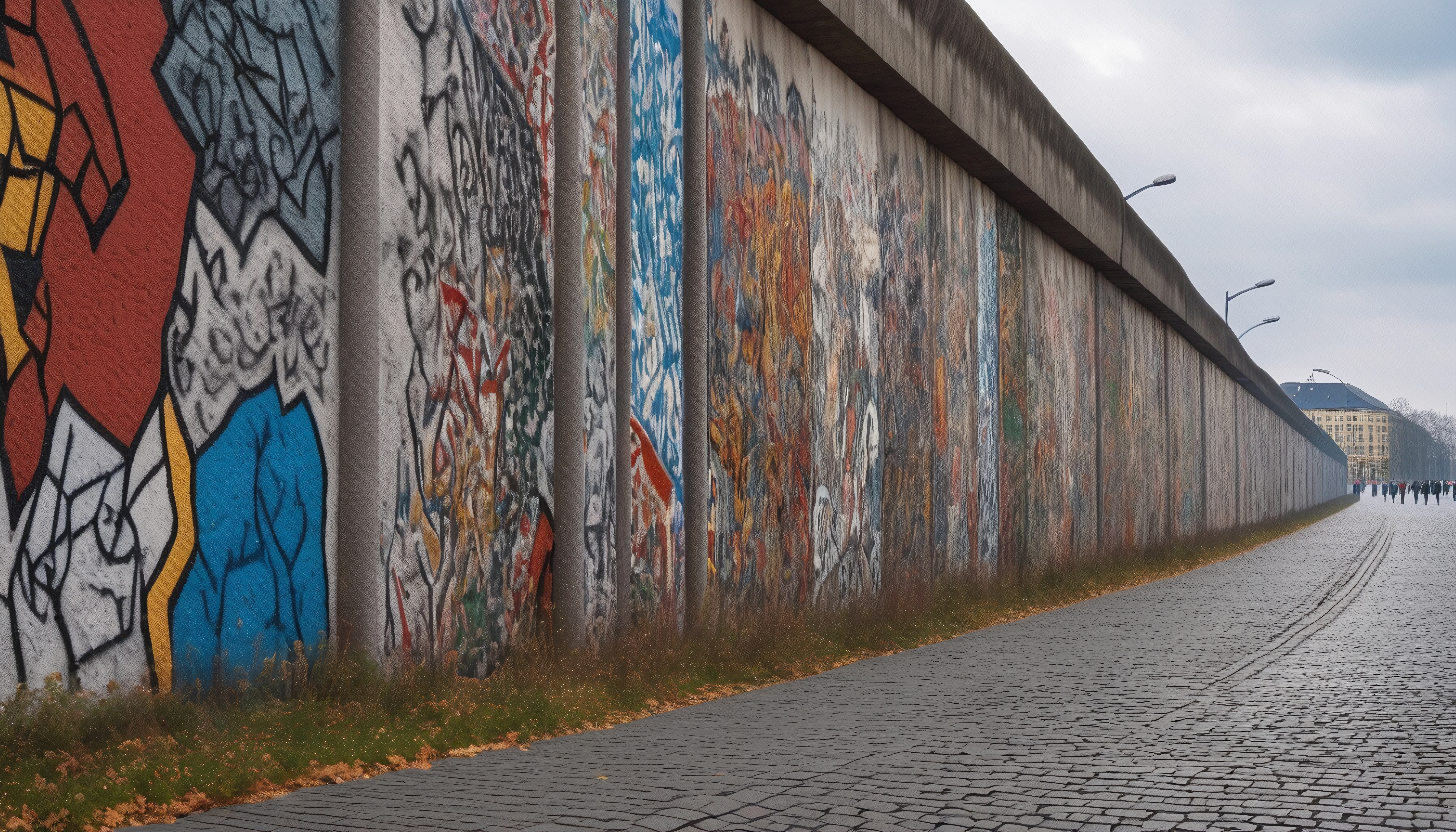 Berlin Wall with Vibrant Graffiti and Cobblestone Path