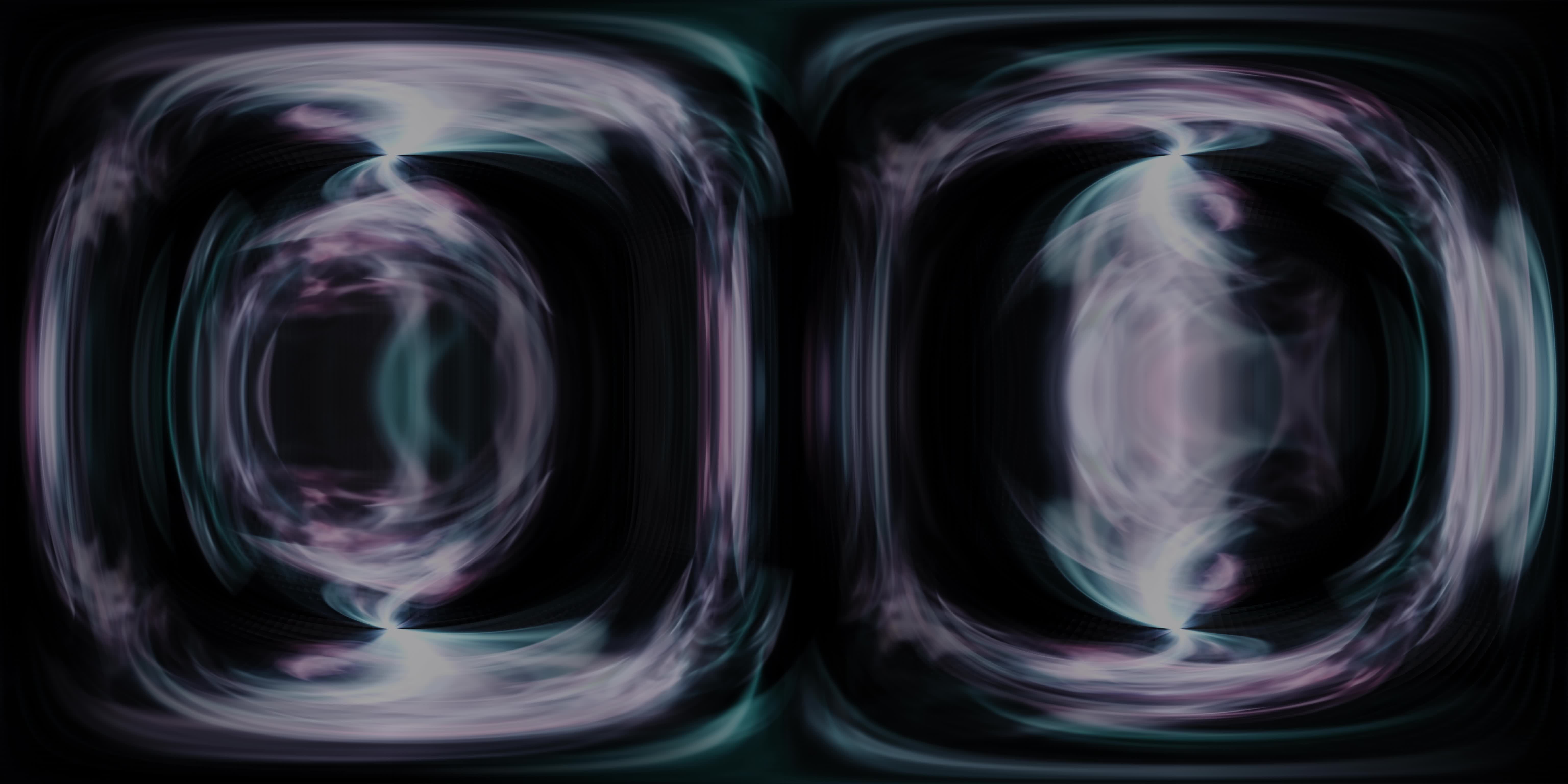 Abstract 360VR cosmic swirls creating surreal twin-vortex visuals perfect for immersive meditation and digital art exploration