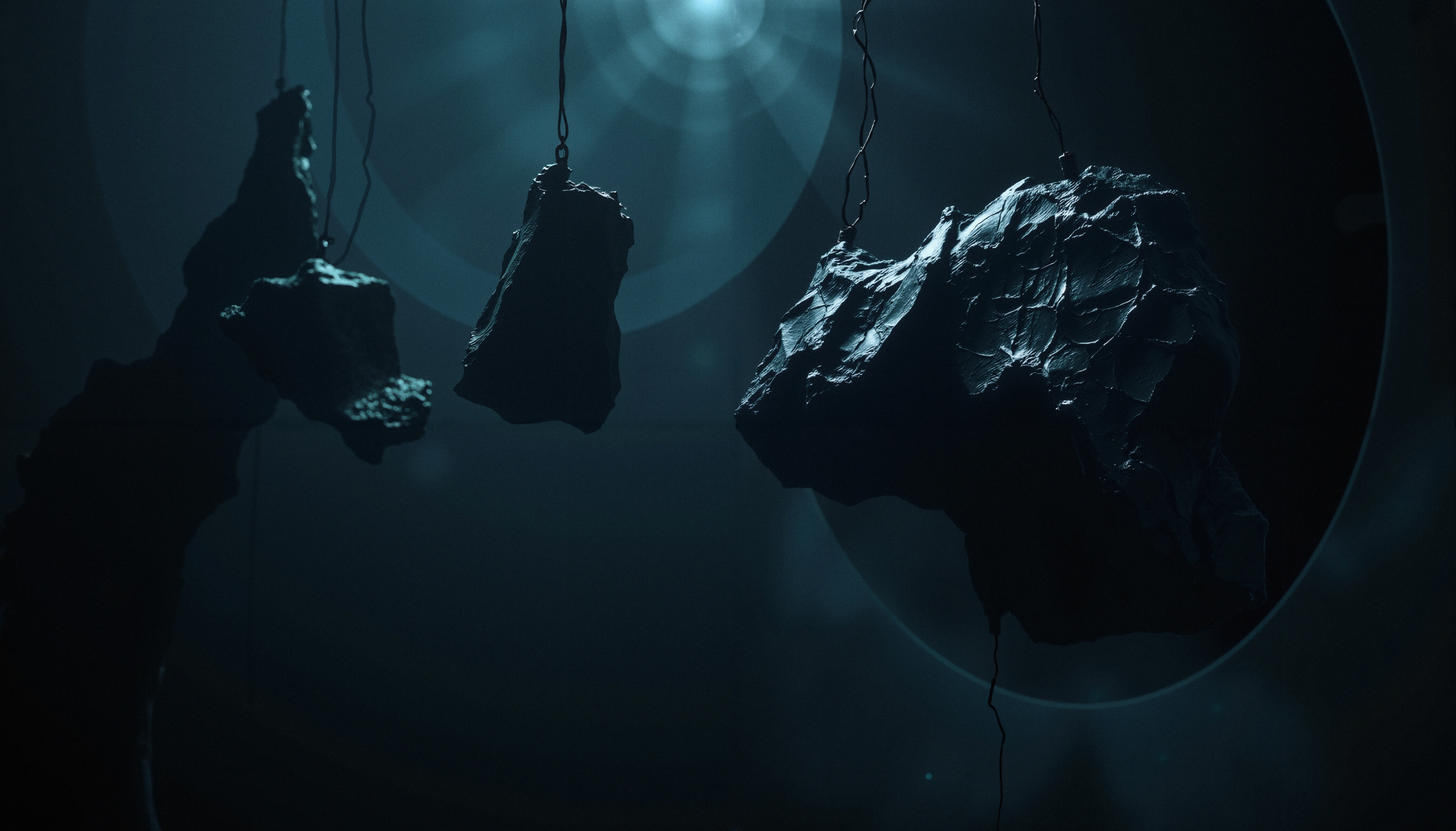 Suspended Geological Forms in Atmospheric Blue Light