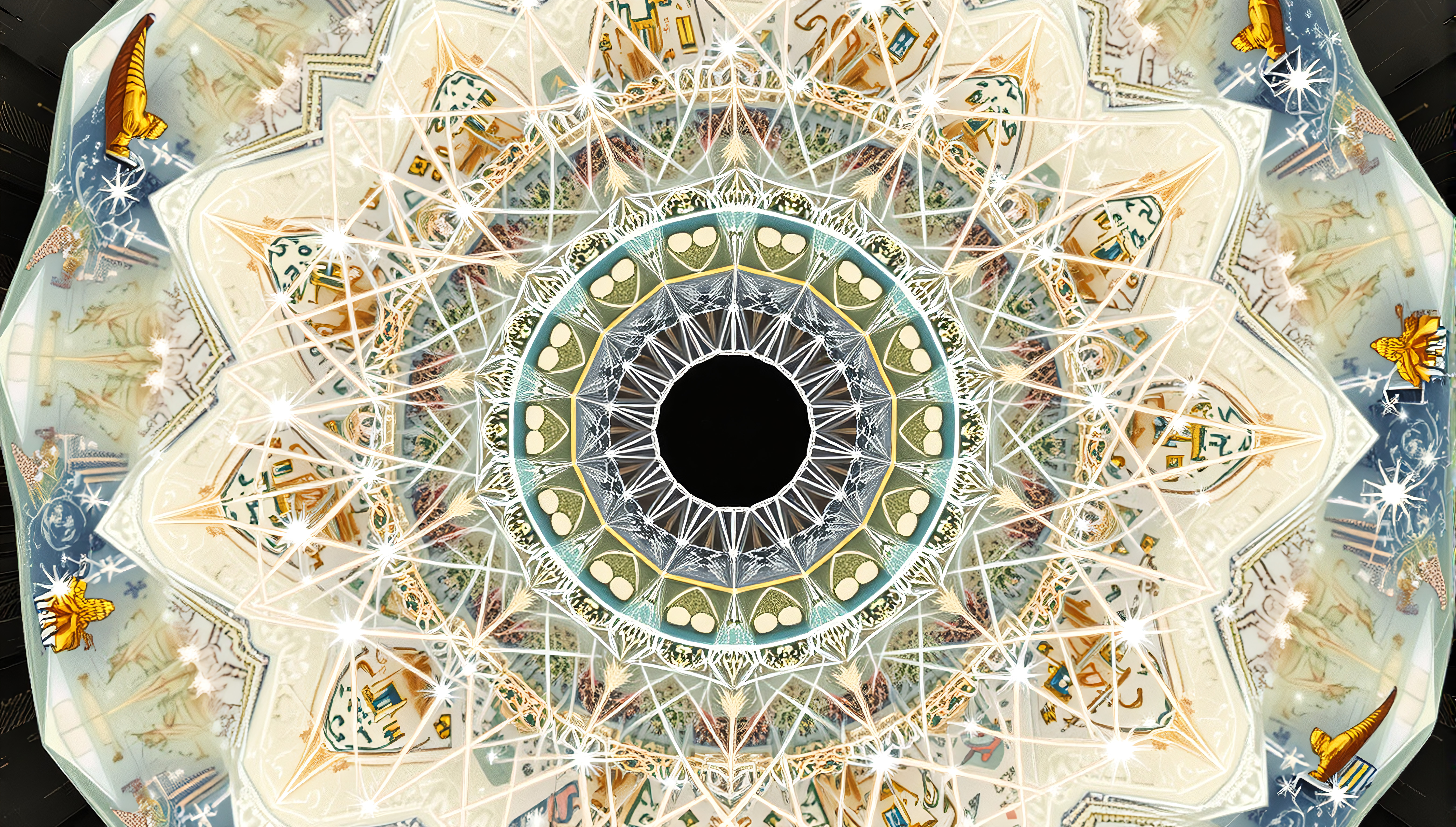 Intricate Mandala Design with Islamic Geometric Patterns and Spiritual Symbolism