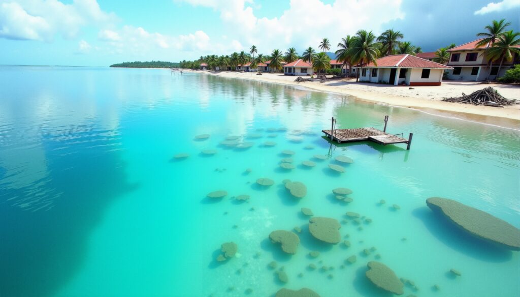 Tropical Beach with Crystal Clear Waters and Beach Houses