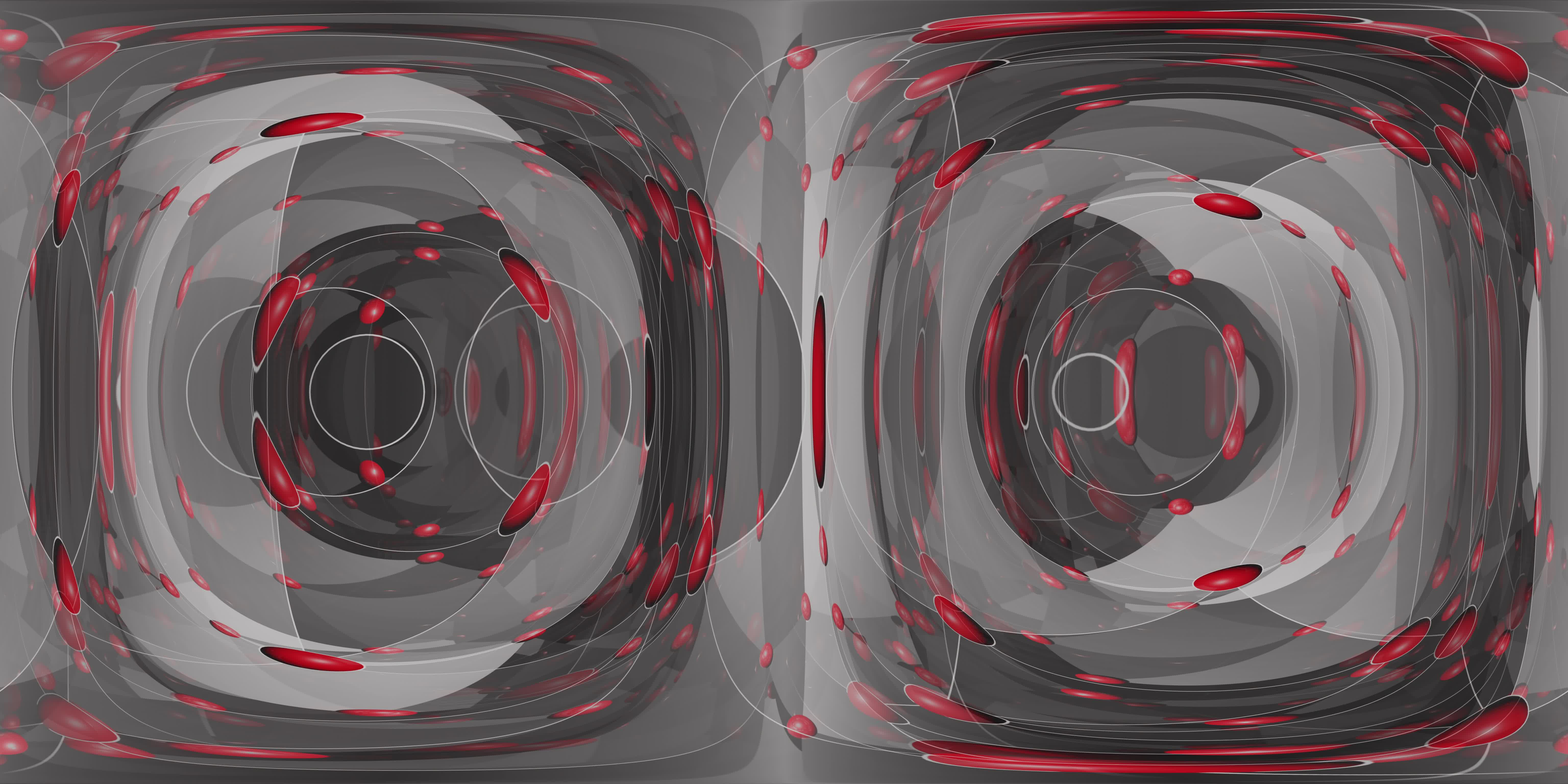 Hypnotic red-and-grey spiral vortex abstract VR animation designed for immersion and relaxation.