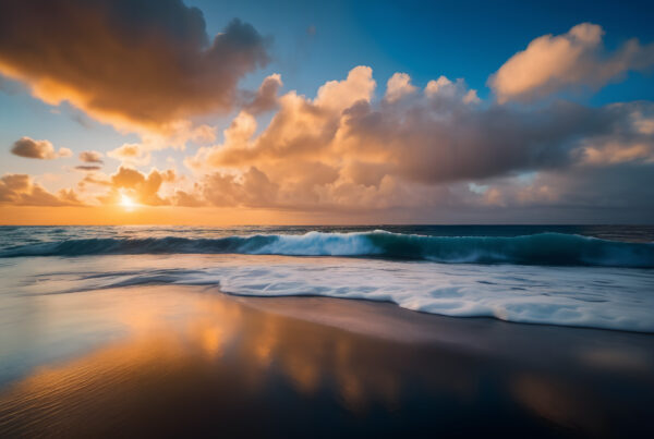 Golden Hour Surf: Serene Ocean Waves at Sunset
