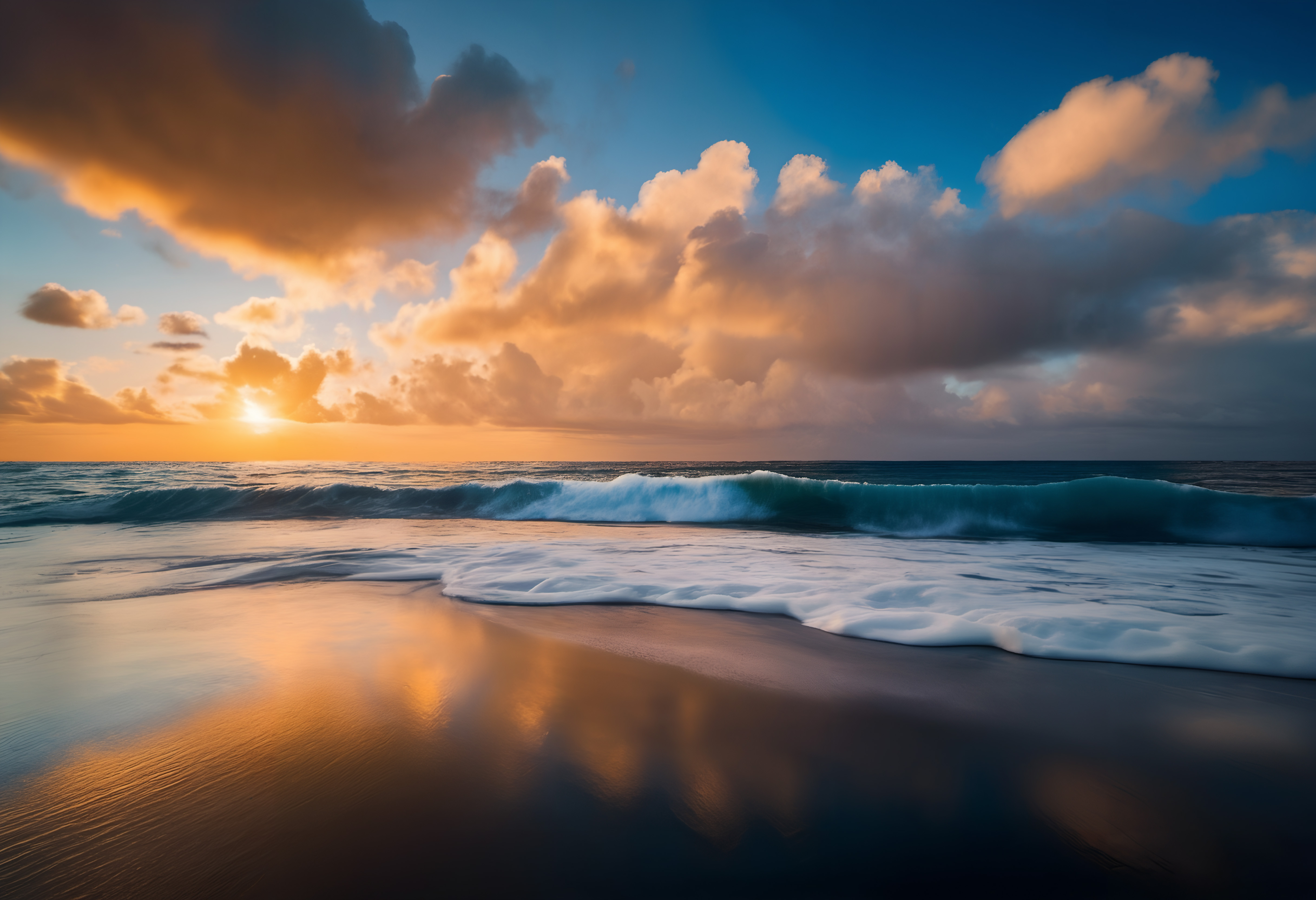 Golden Hour Surf: Serene Ocean Waves at Sunset