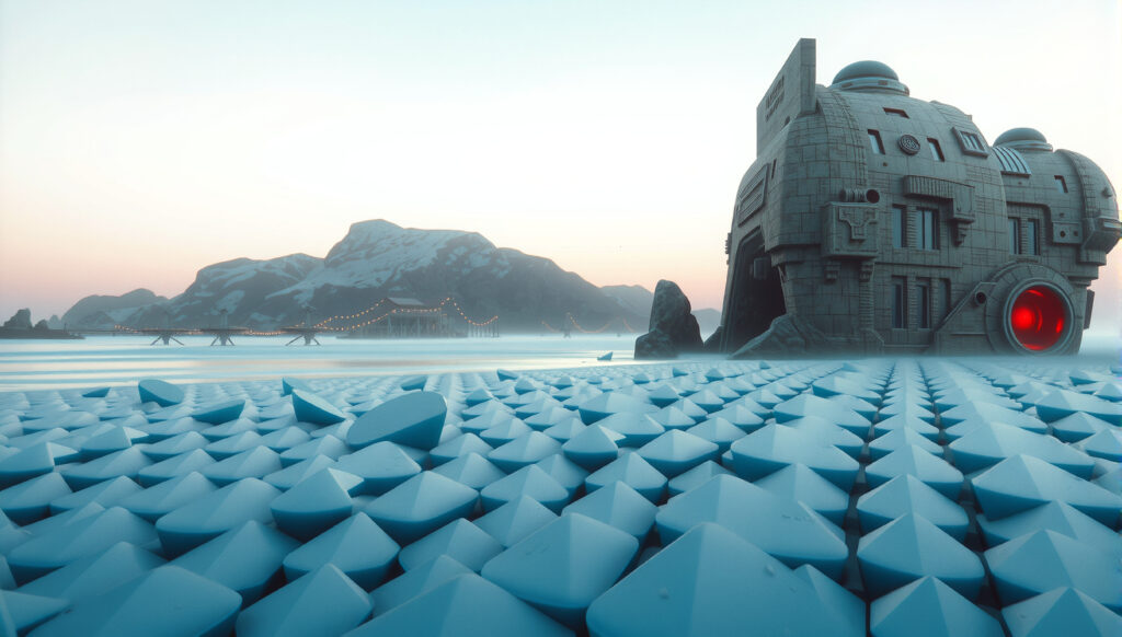 Futuristic Building on Geometric Ice Field