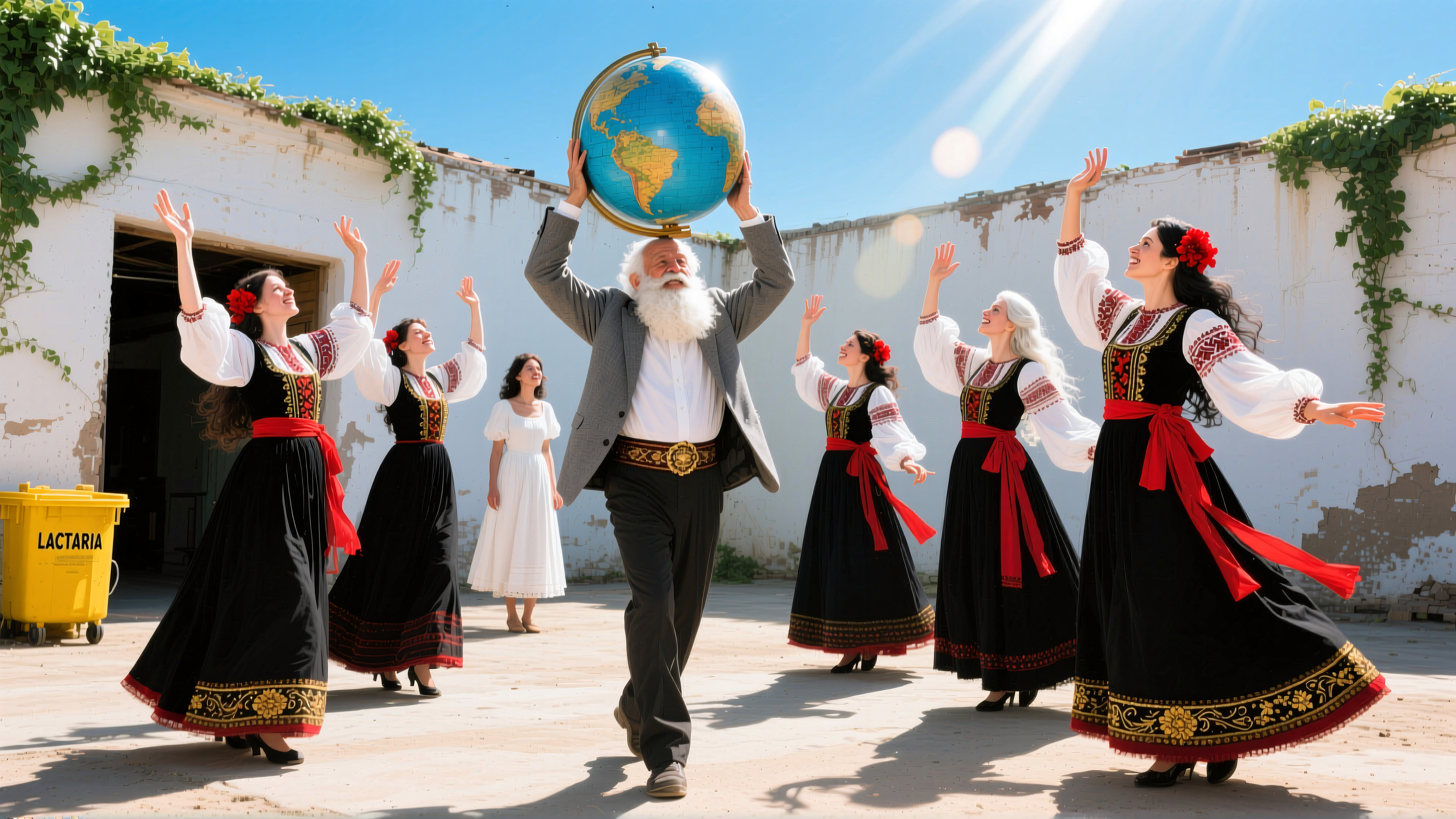 Group of People Celebrating Globe in Sunny Outdoor Setting