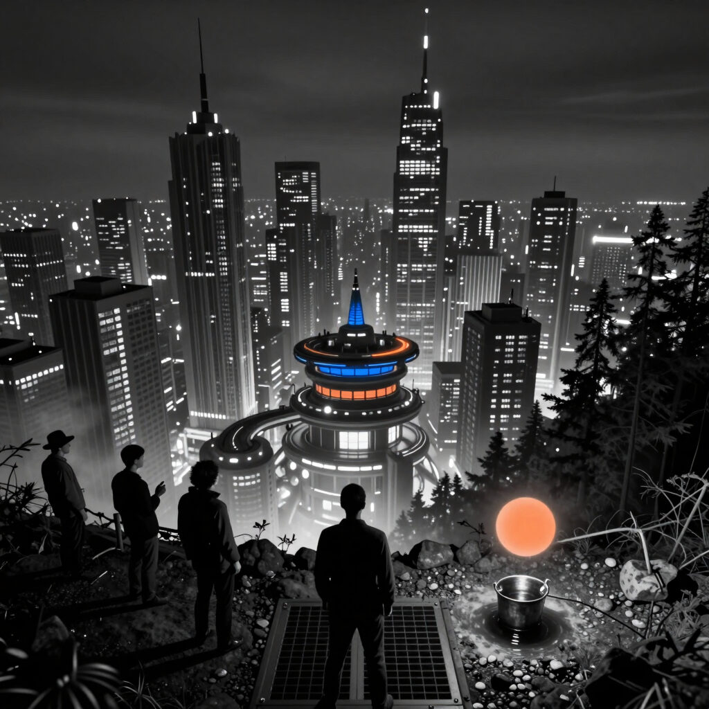 Cityscape at Night with Observers