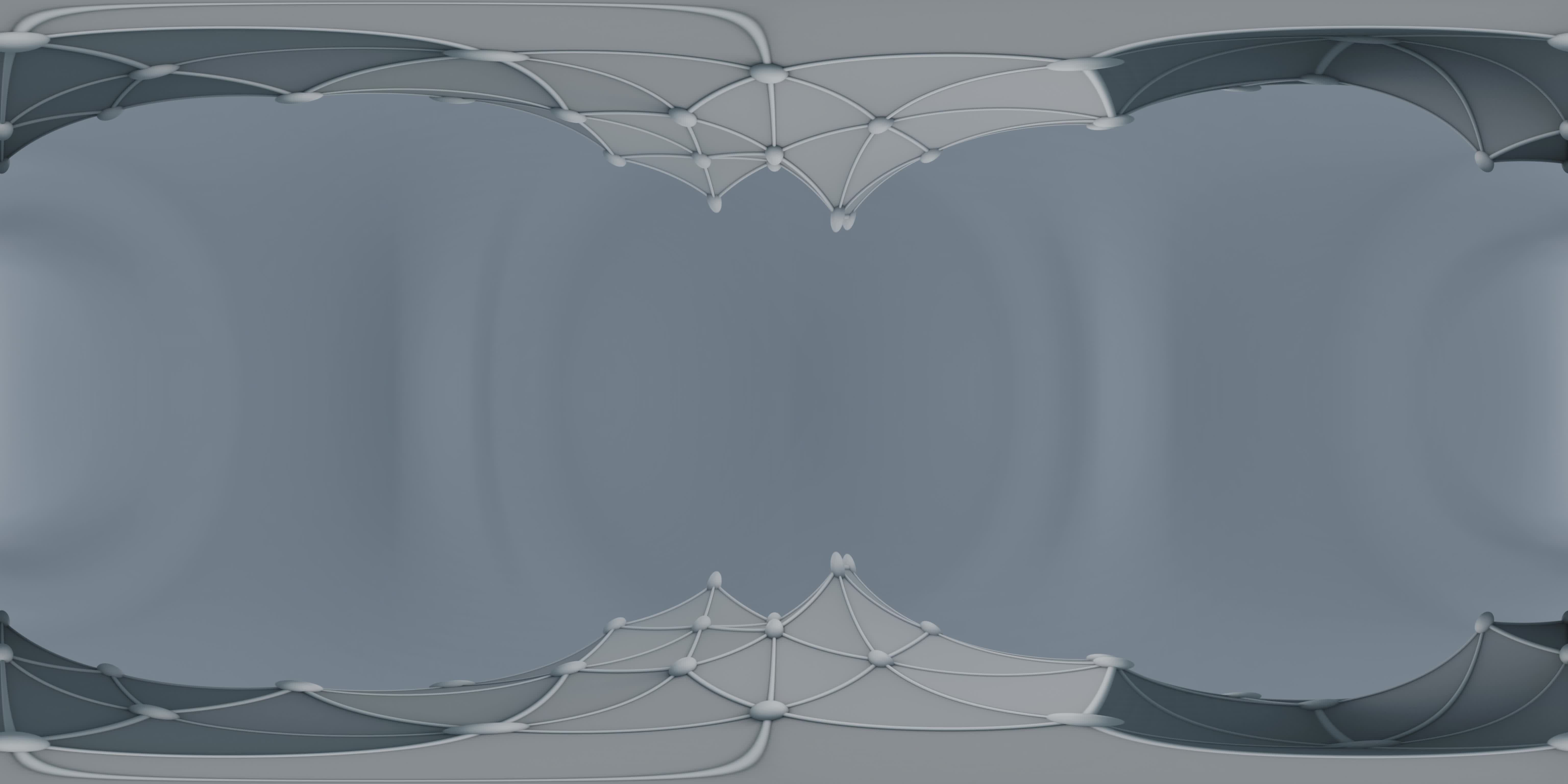 Surreal spiderweb architecture in calming monochromatic 3D VR environment designed for immersion and relaxation.