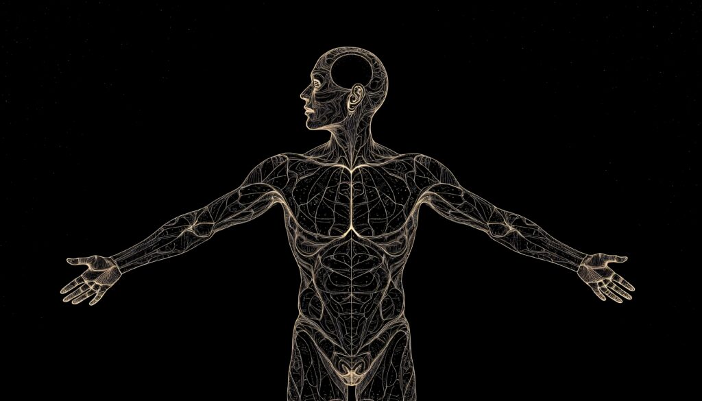 Human Anatomy Wireframe Silhouette: Full Body Osteological Diagram