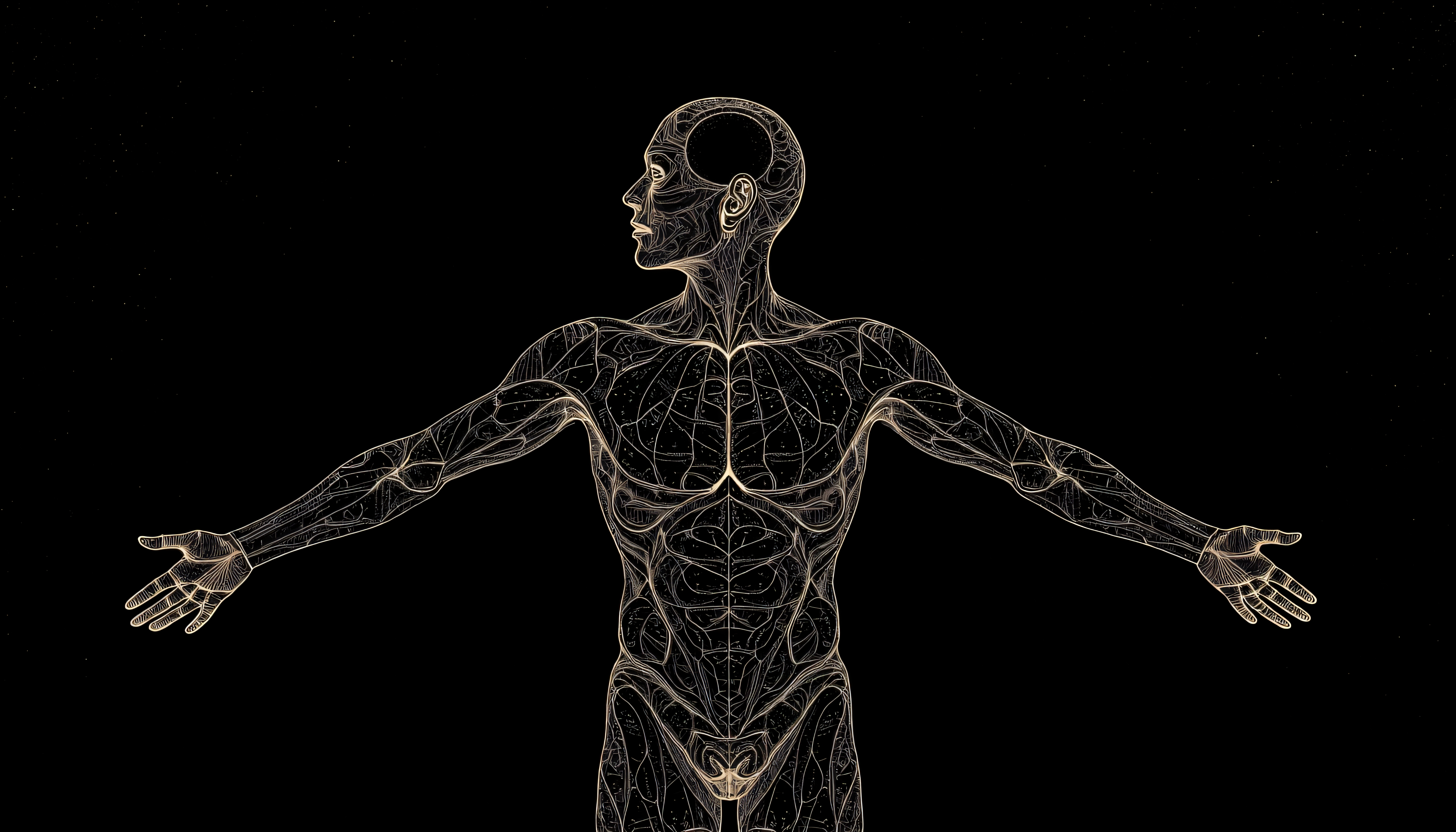 Human Anatomy Wireframe Silhouette: Full Body Osteological Diagram