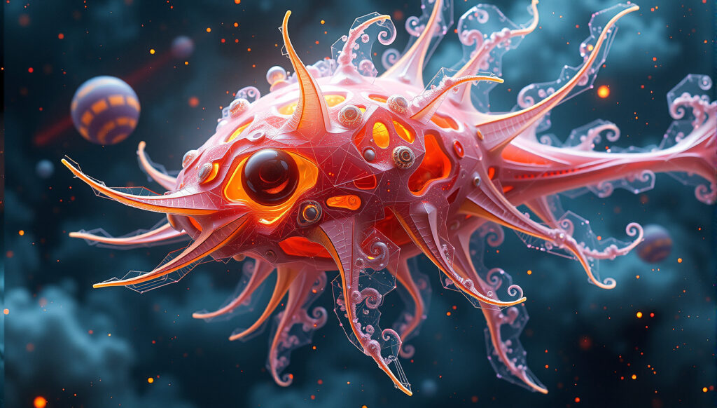 Futuristic Space Creature with Biomechanical Details in Cosmic Setting