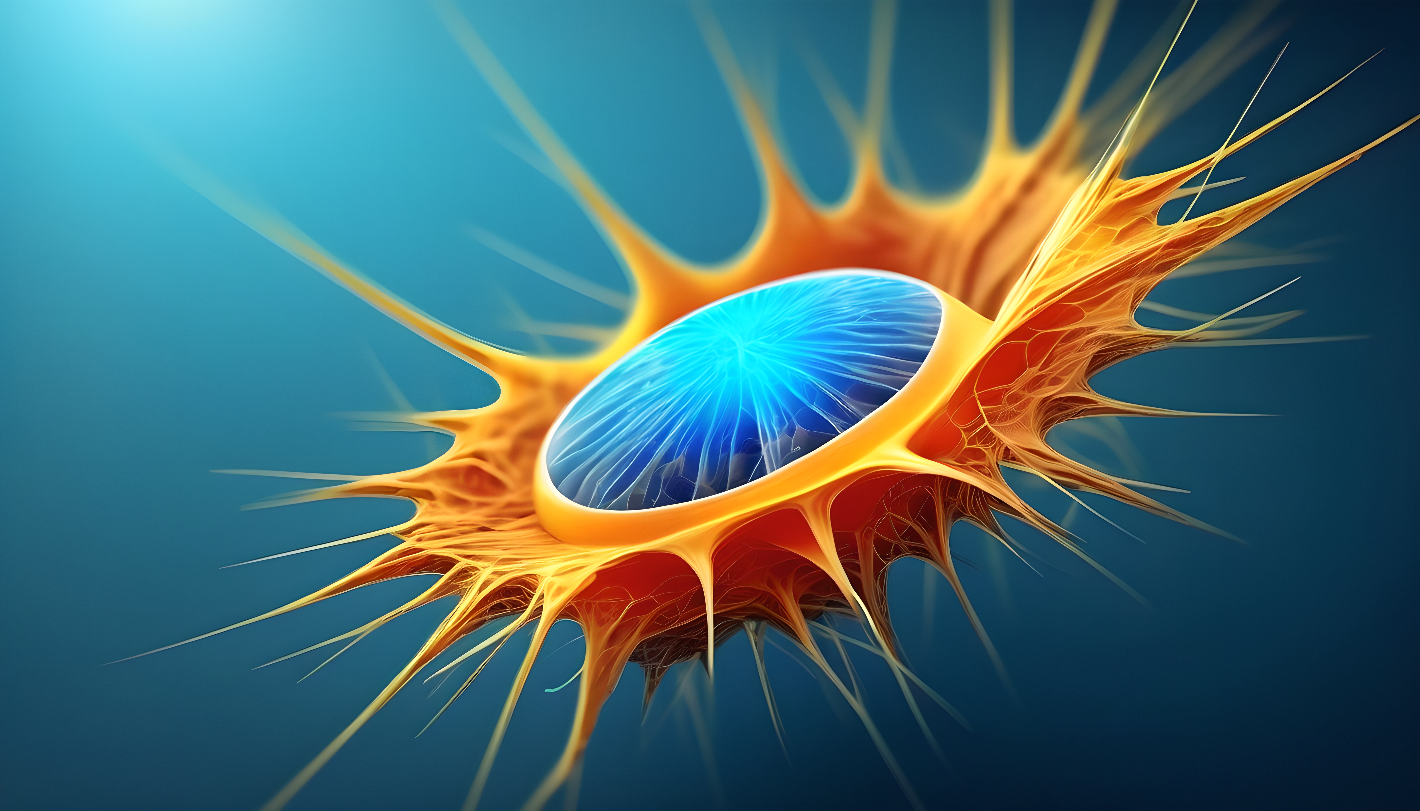 Radiant Microscopic Cell Illustration in Blue and Orange