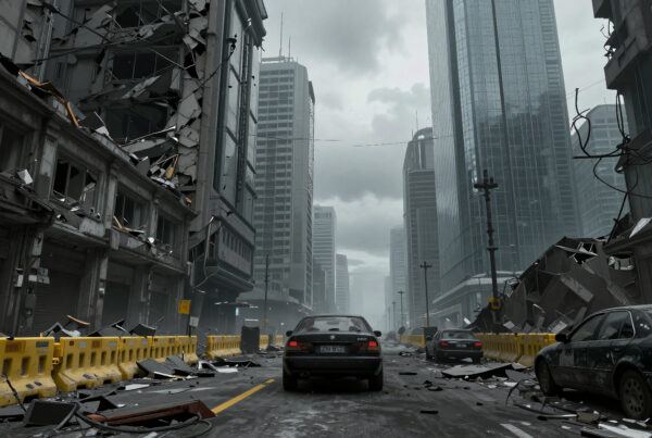 Apocalyptic Urban Ruins with Destroyed Skyscrapers and Debris