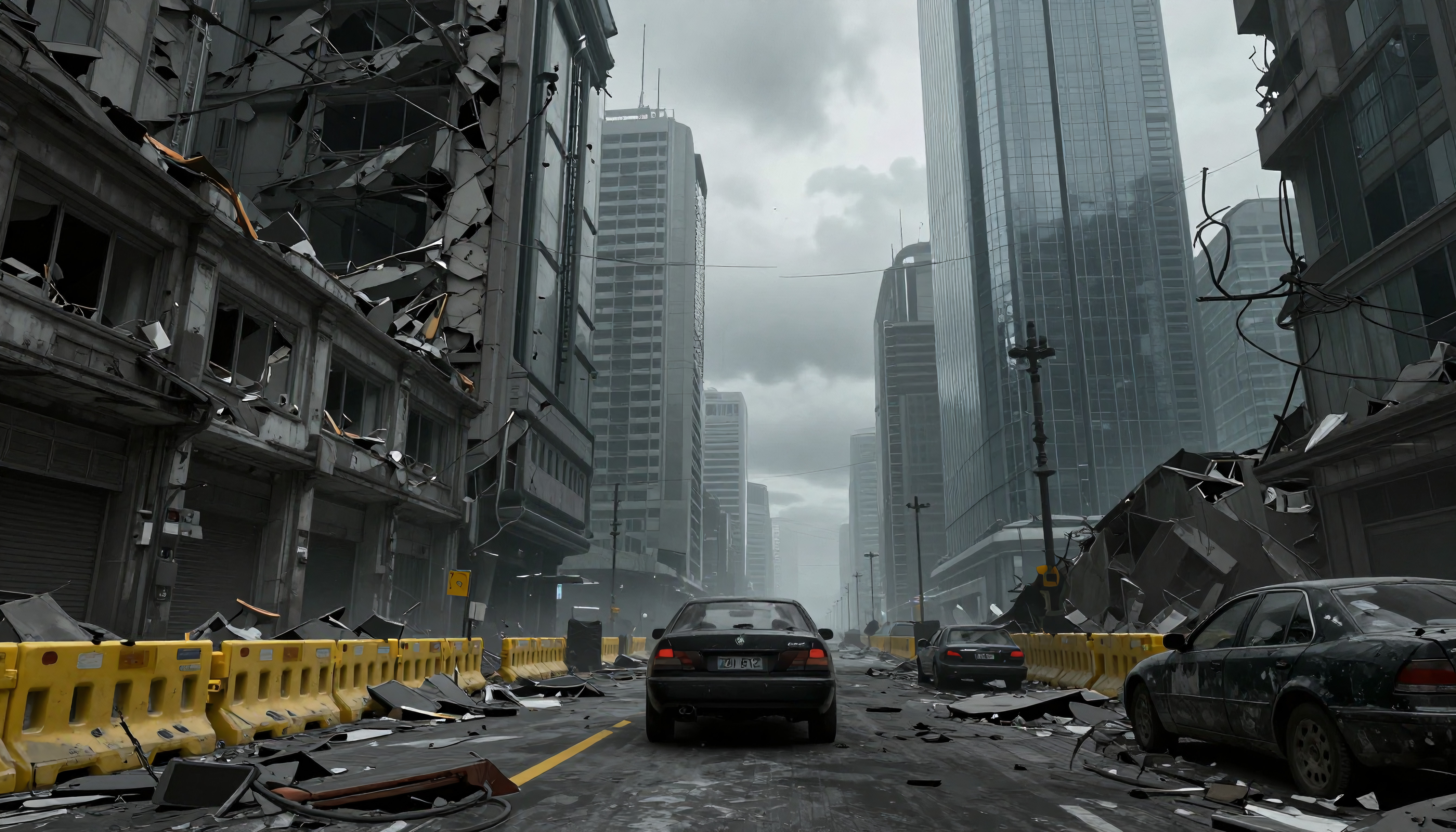 Apocalyptic Urban Ruins with Destroyed Skyscrapers and Debris