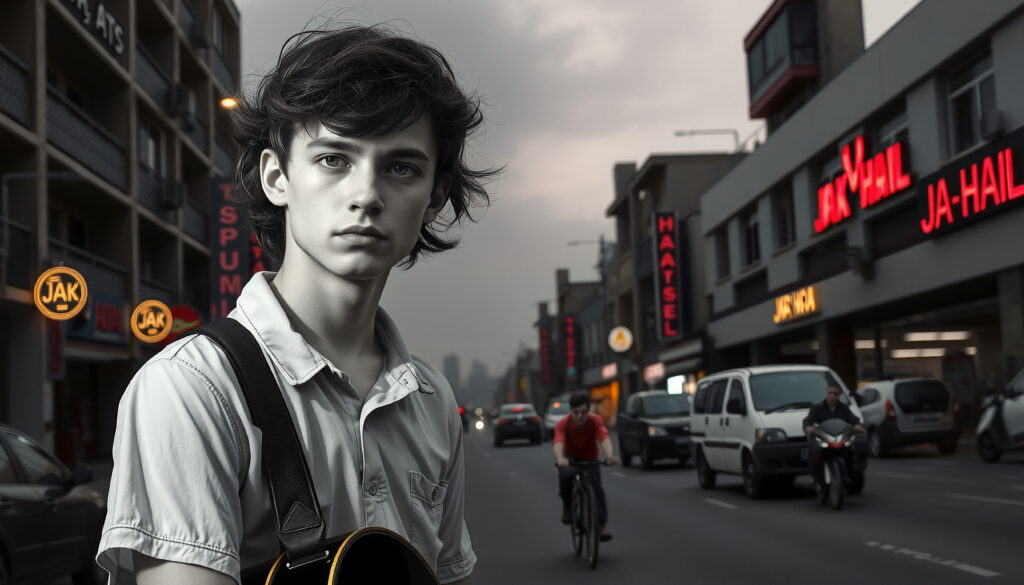 Portrait of a Young Male Model on a City Street with Urban Backdrop
