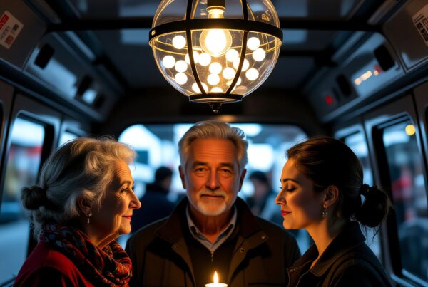 Intimate Moment on Train with Candlelight and Vintage Lighting