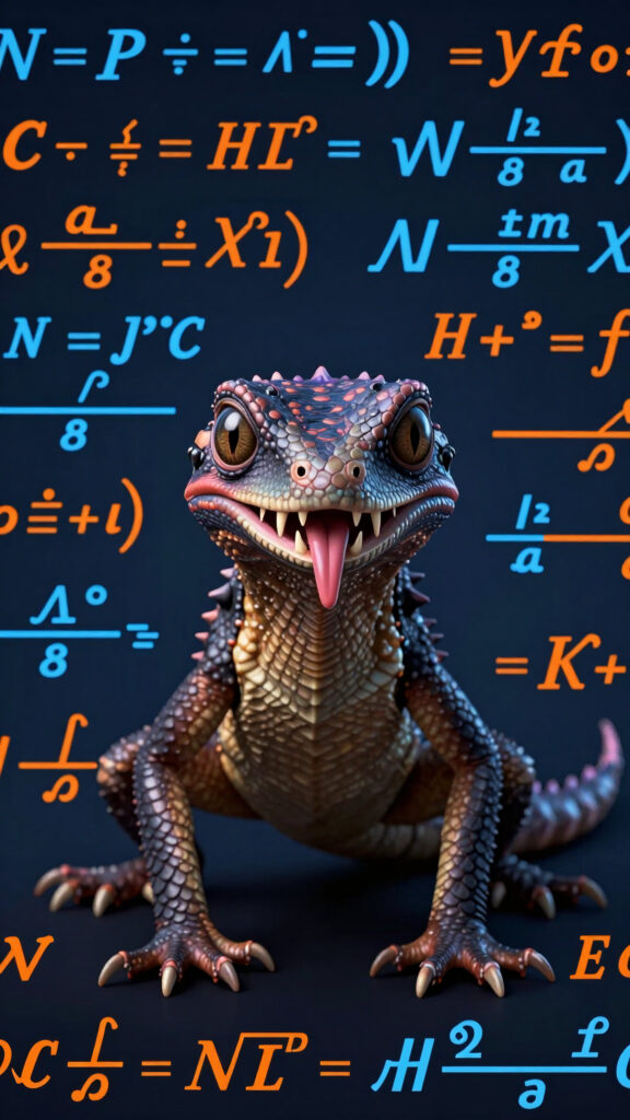 Bearded Dragon with Mathematical Equations Background