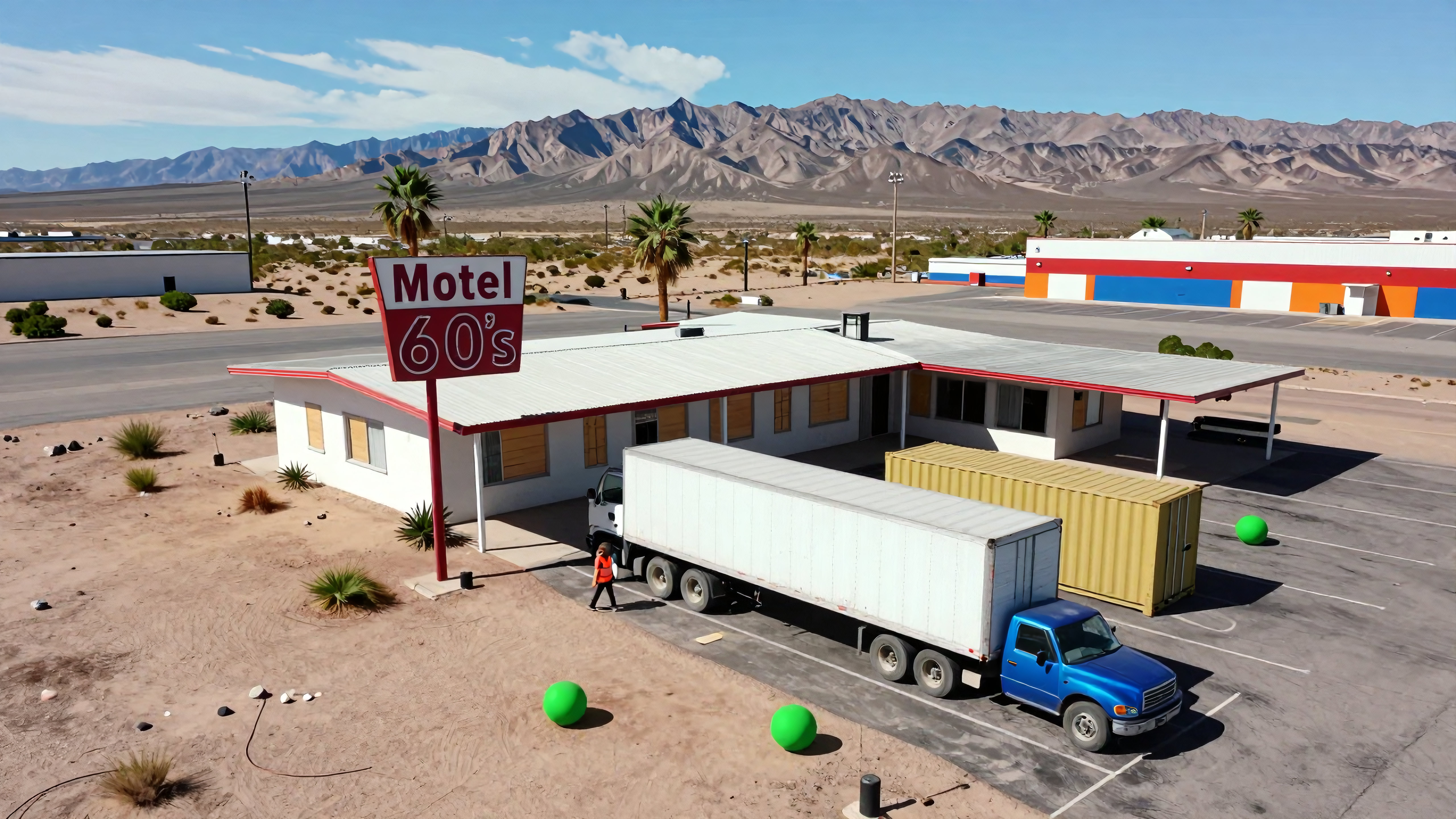 Motel 60's Desert Motel with Vintage Sign and Truck