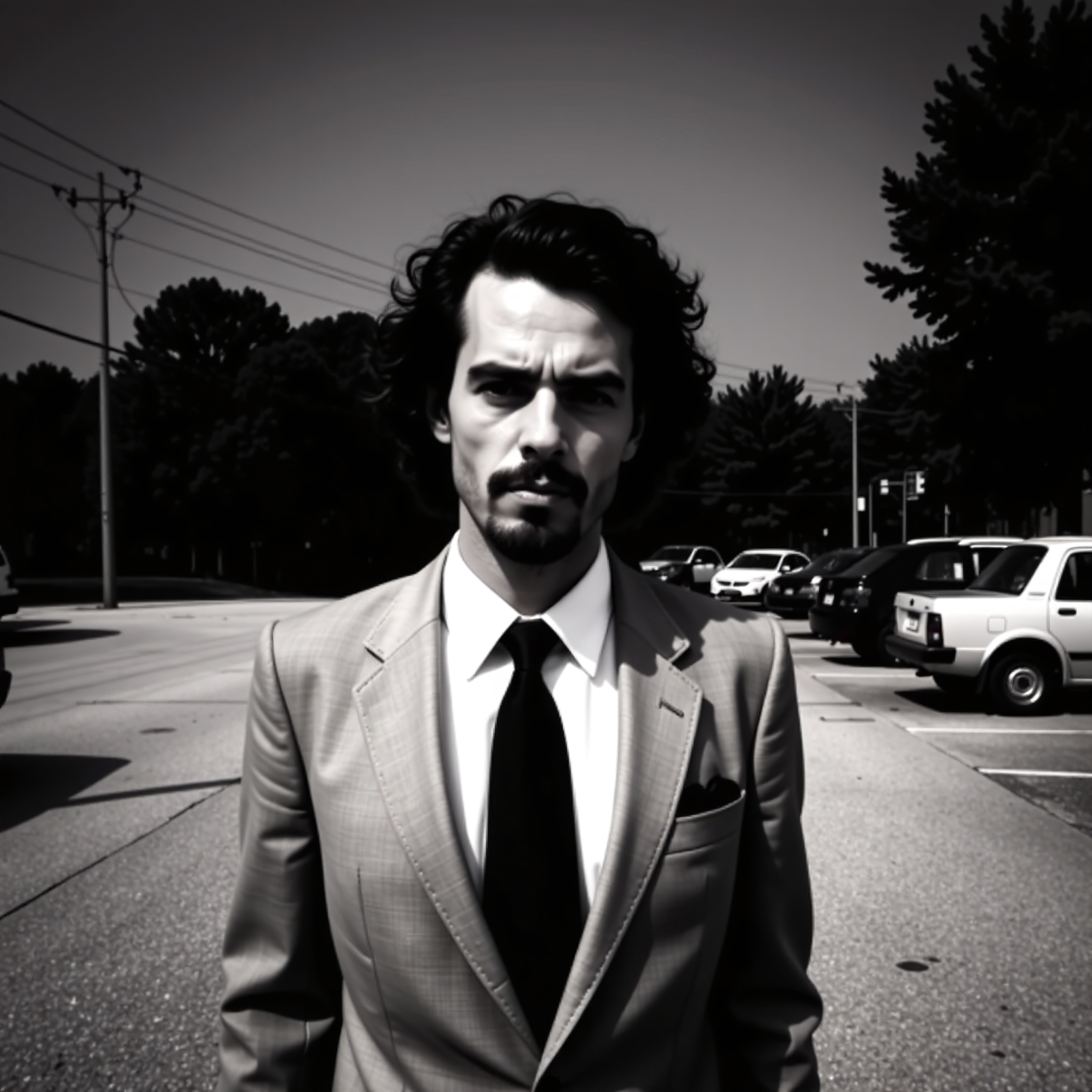 Businessman in Formal Suit on Urban Street - Black and White Portrait