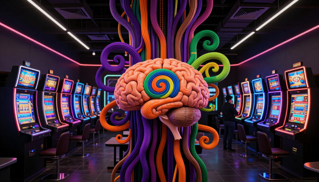 Overhead View of Brain and Arcade Machines in a Modern Retail Space