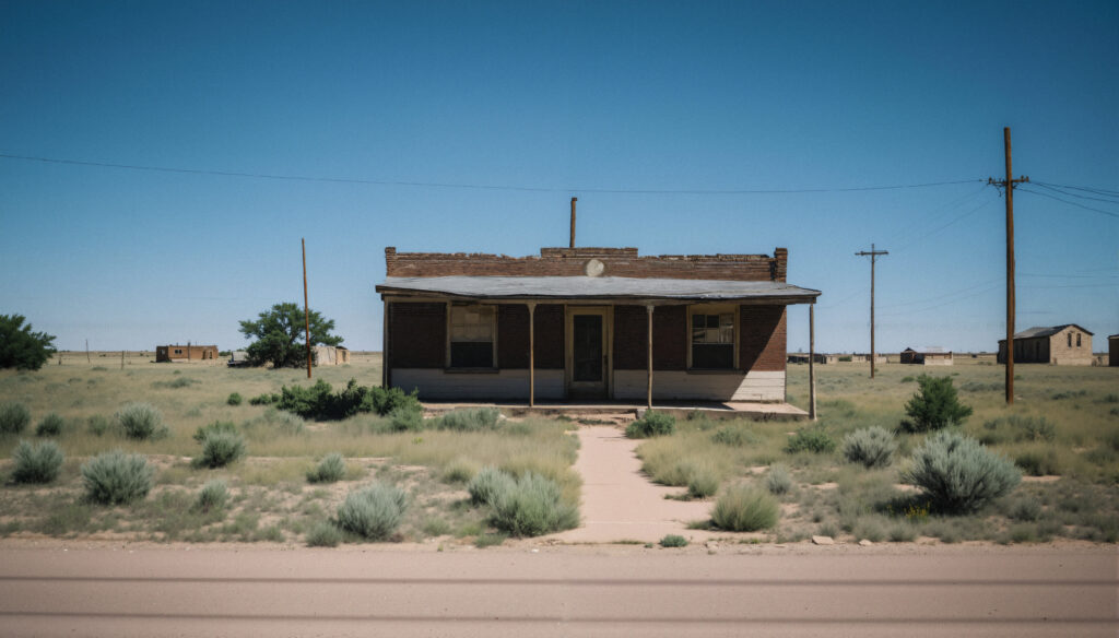 Abandoned Brick House in Arid Desert Landscape