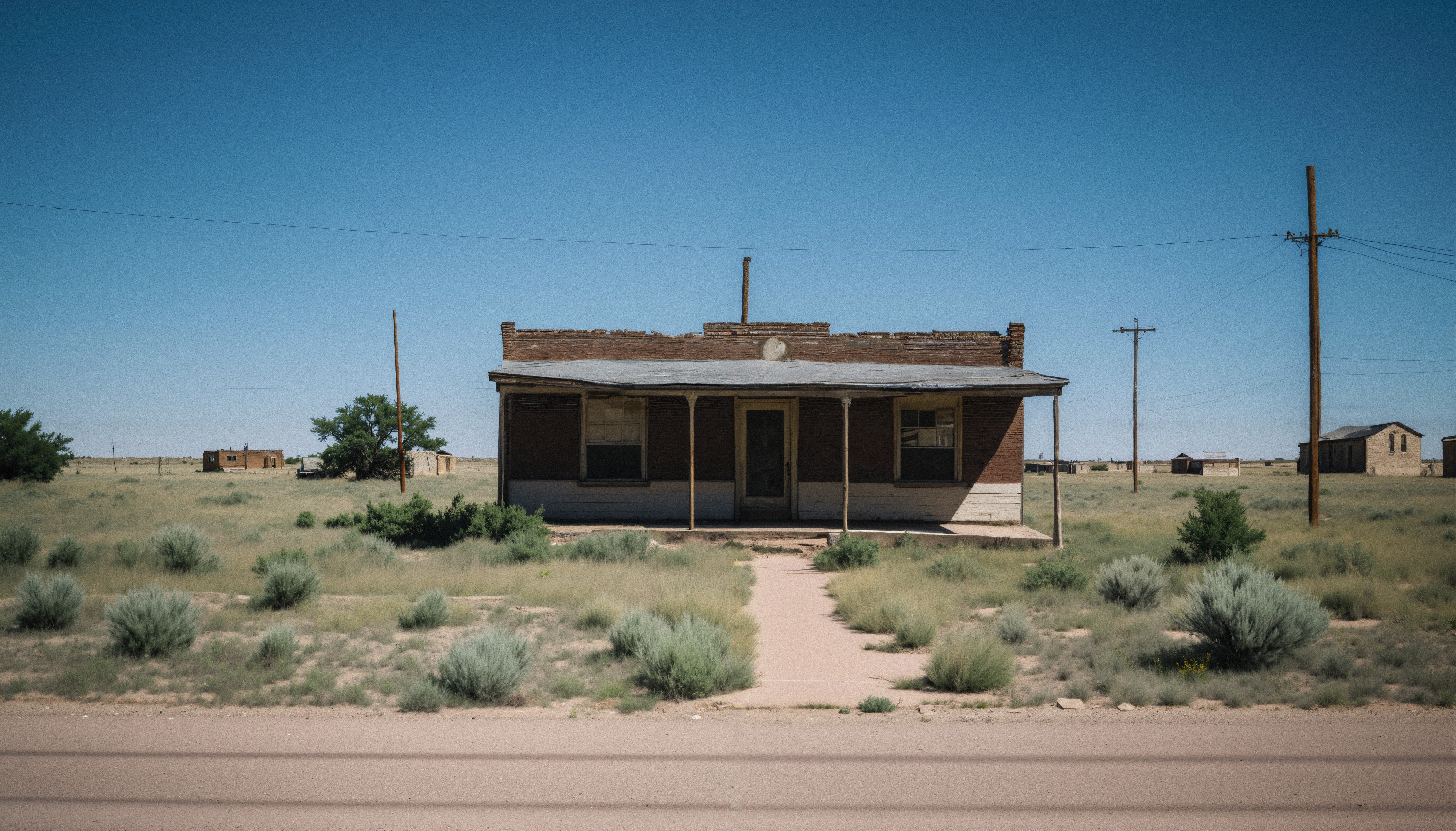 Abandoned Brick House in Arid Desert Landscape