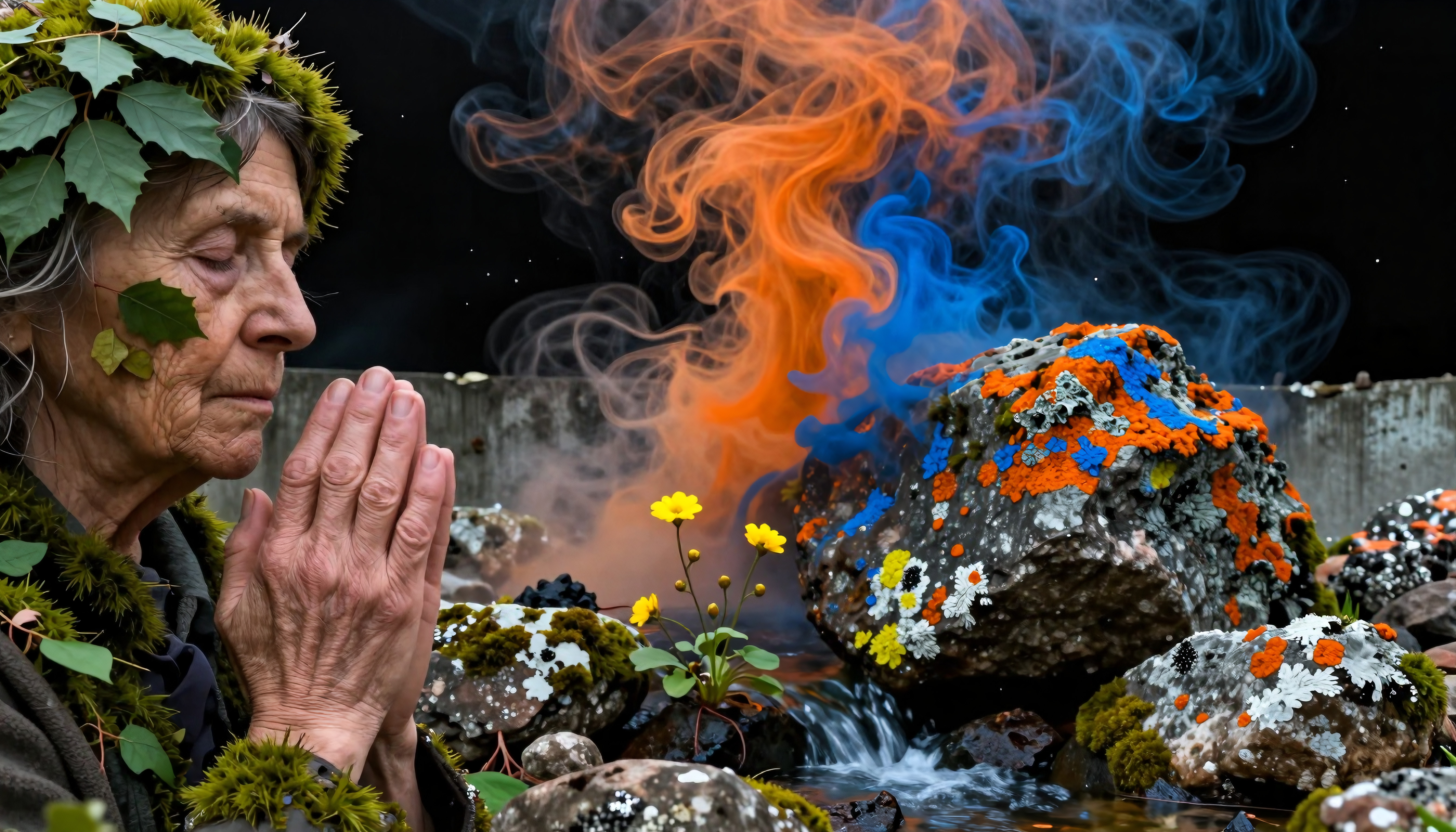 Contrasting Portrait of a Woman and Dramatic Steam Emissions in Nature