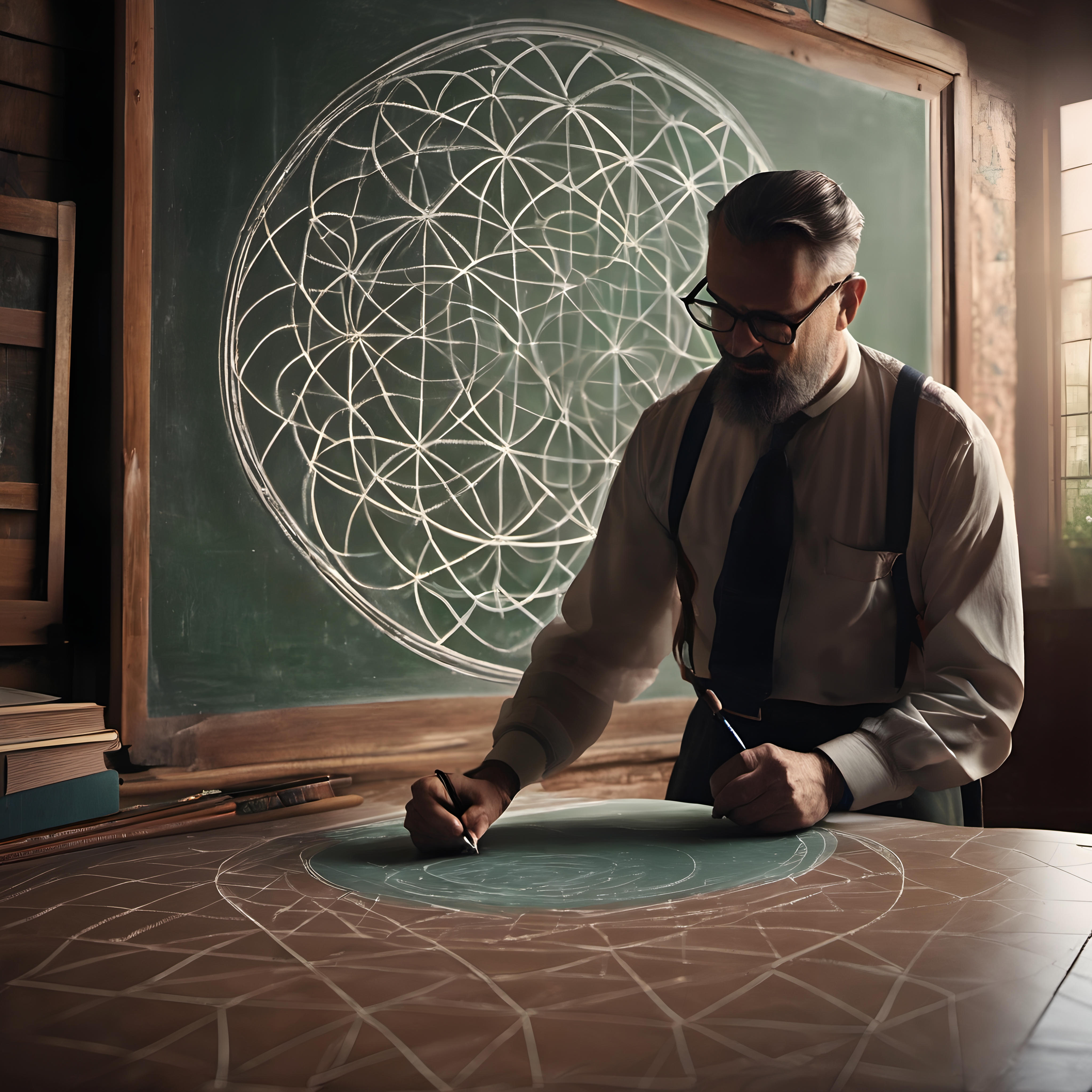 Geometric Art Creation in Vintage Study Room