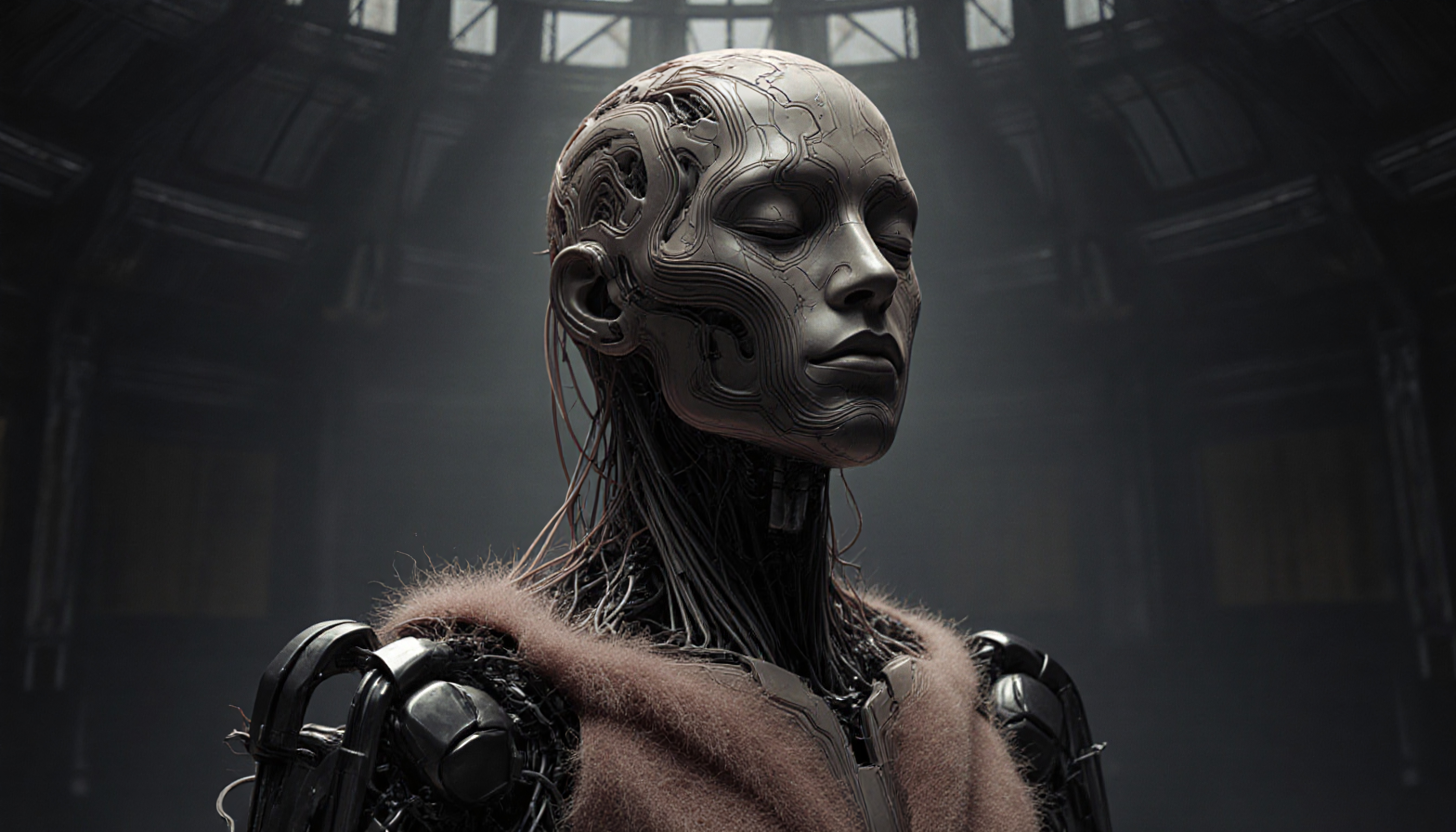 Cybernetic Humanoid Robot in Industrial Interior