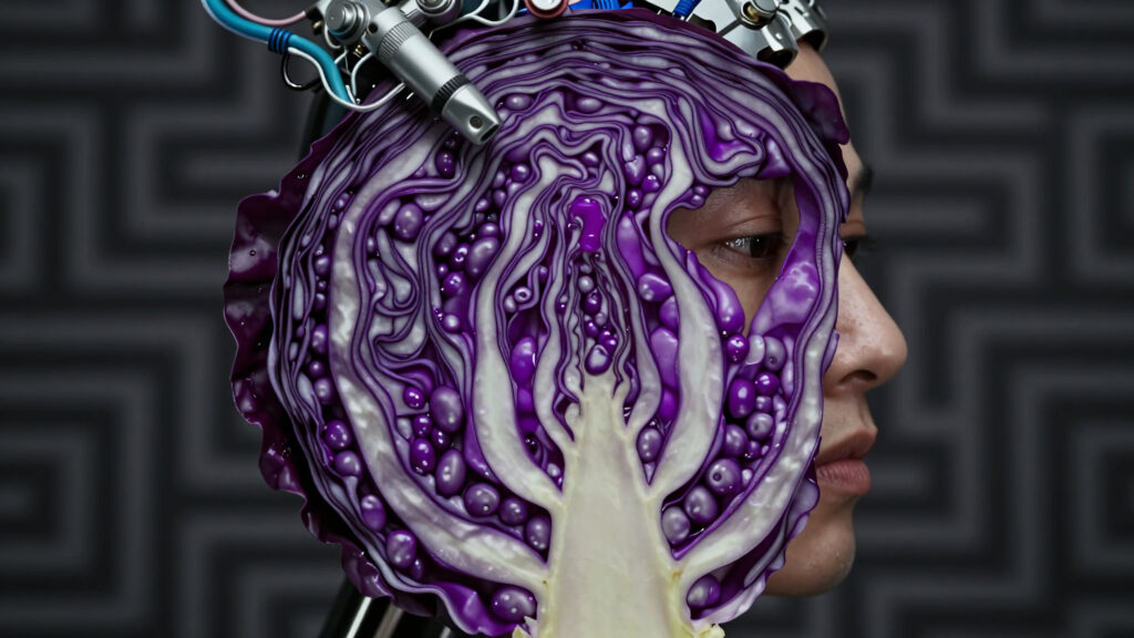 Human with Purple Cabbage and Cybernetic Headgear