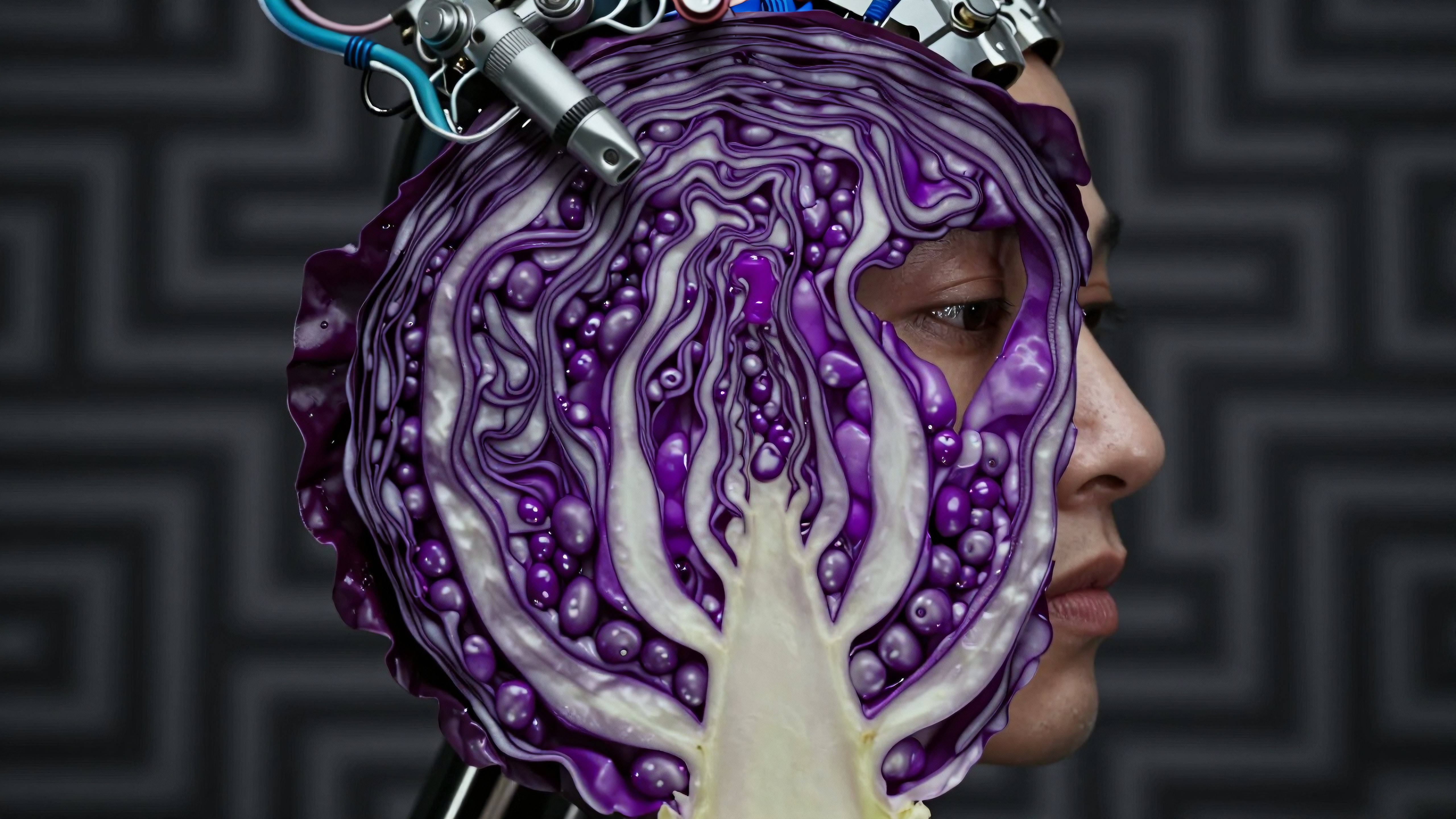Human with Purple Cabbage and Cybernetic Headgear
