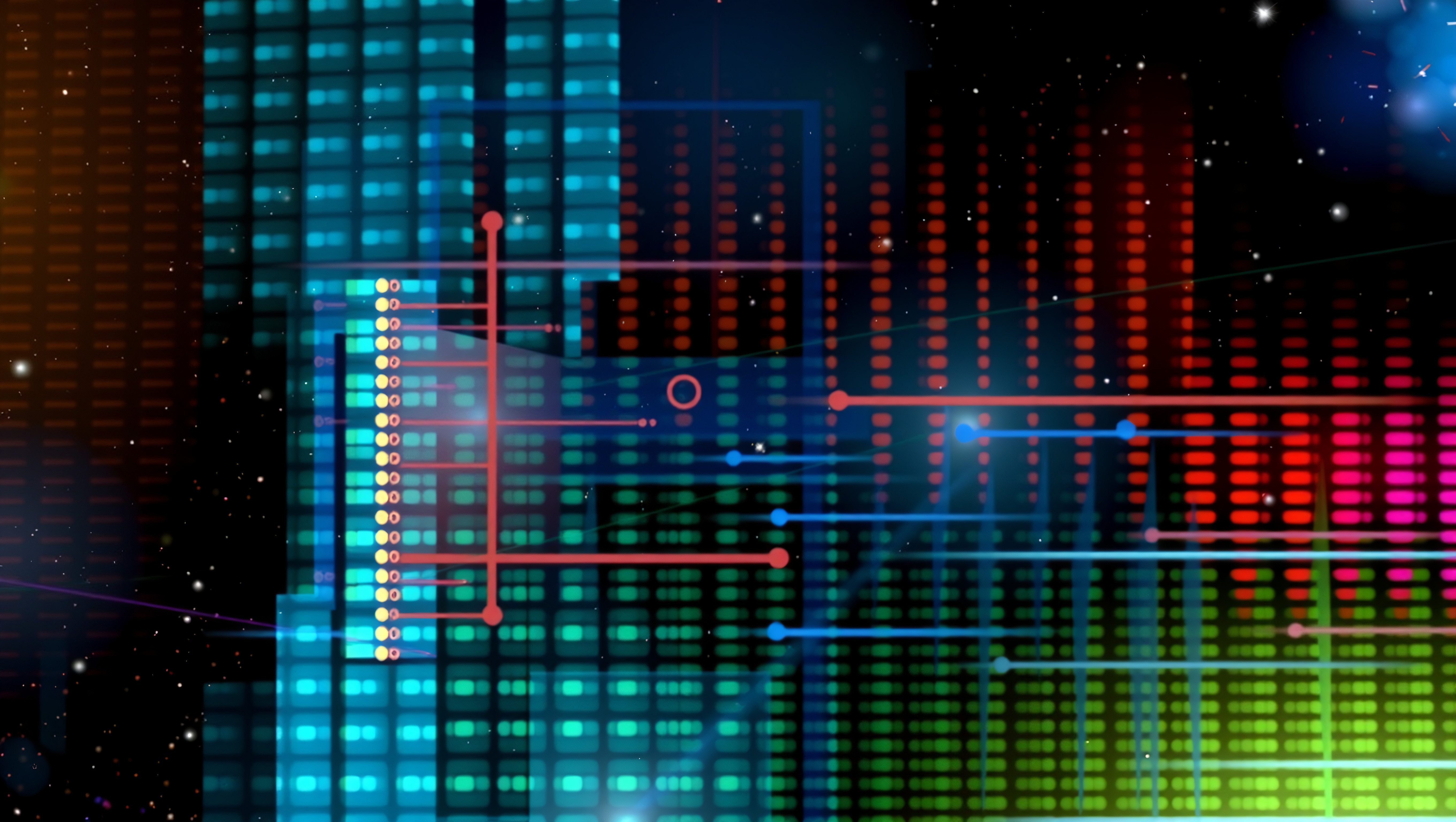 Abstract Digital Network Grid with Data Visualization and Glowing Connection Lines