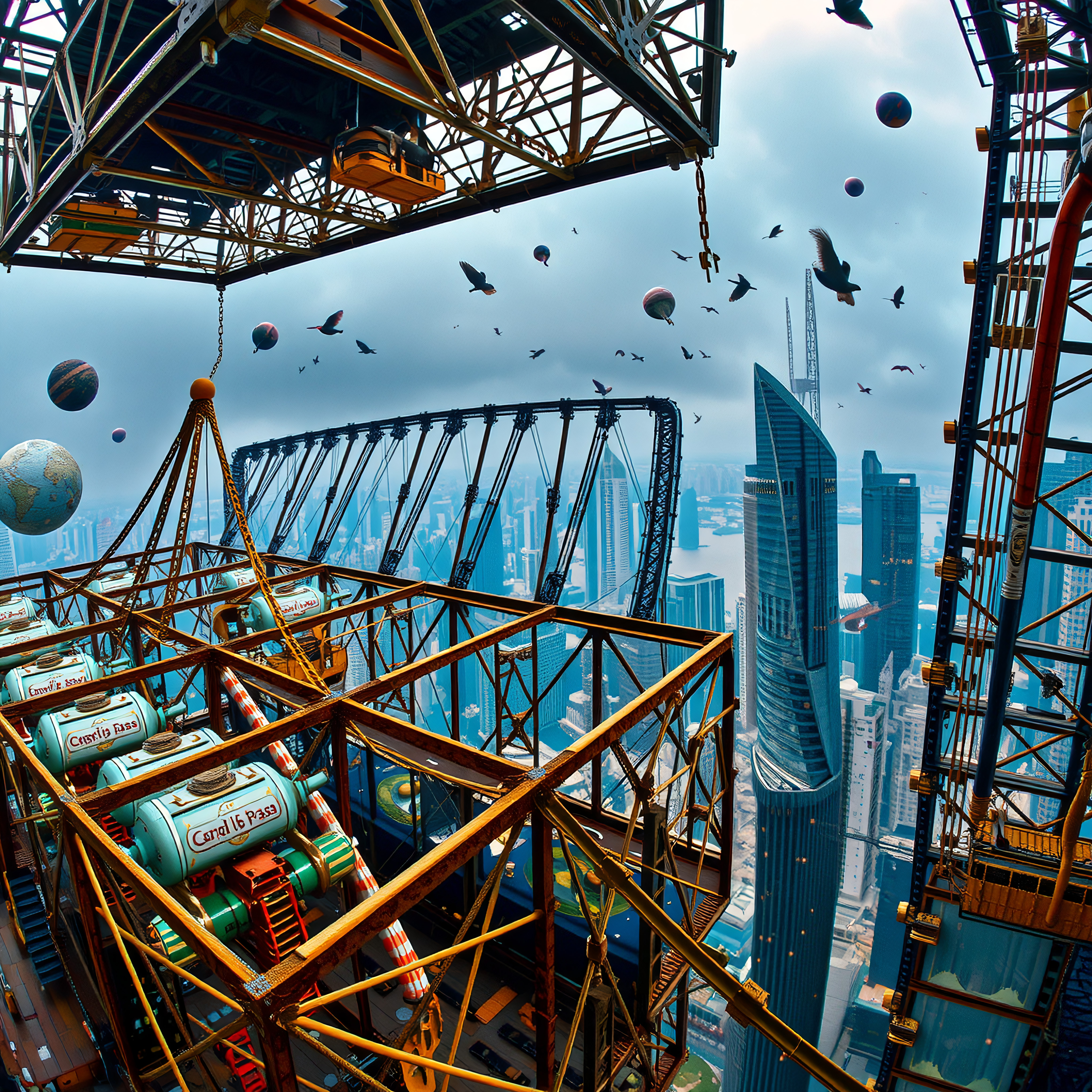 Futuristic Metropolis with Floating Structures and Skyward Cityscape