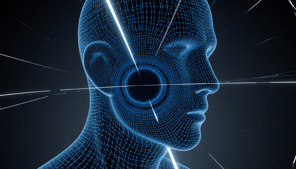 Wireframe Head Model Representing Digital Connection