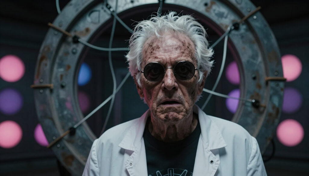 Aging Scientist in Futuristic Lab