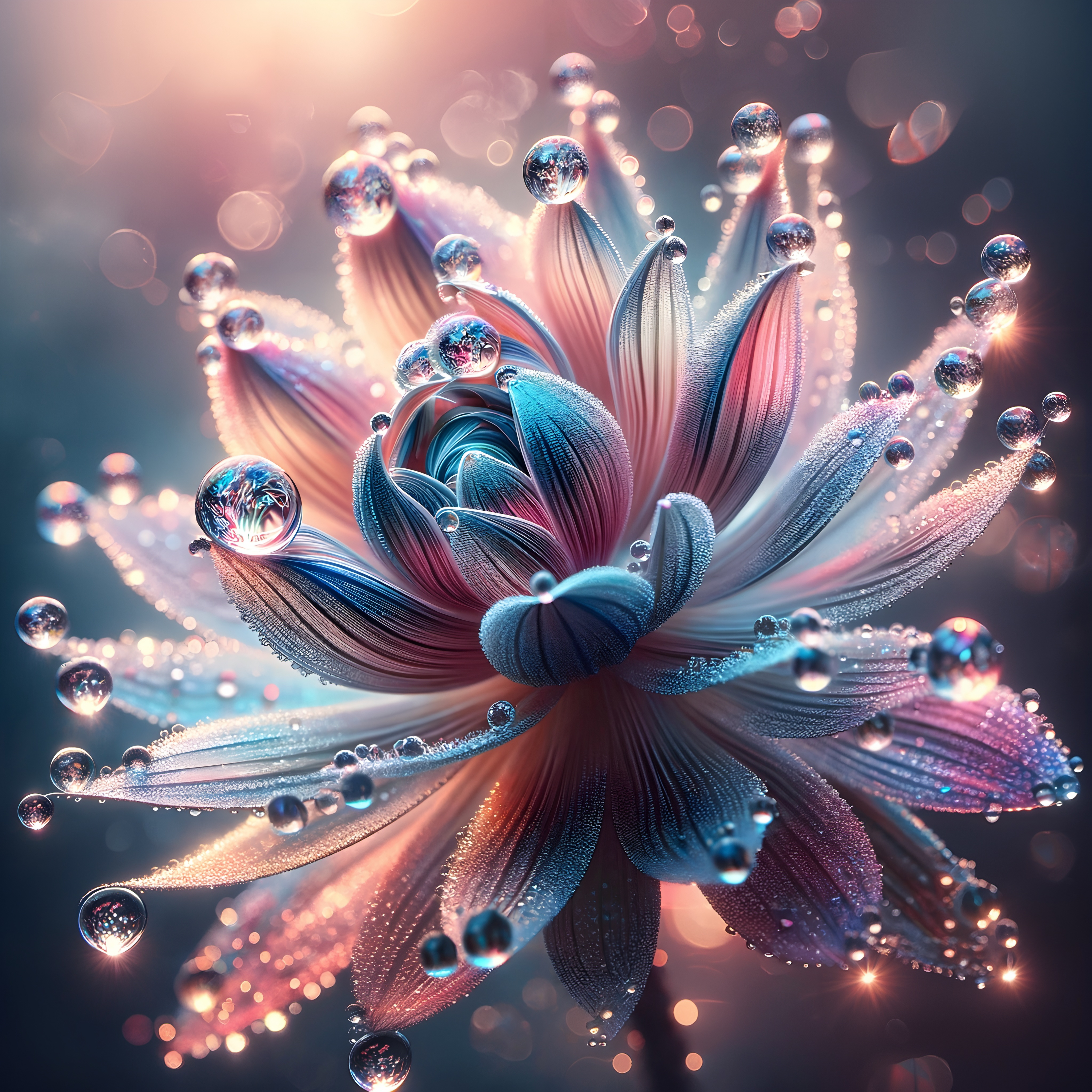 Abstract Digital Flower with Glowing Bubbles - Futuristic Art Design