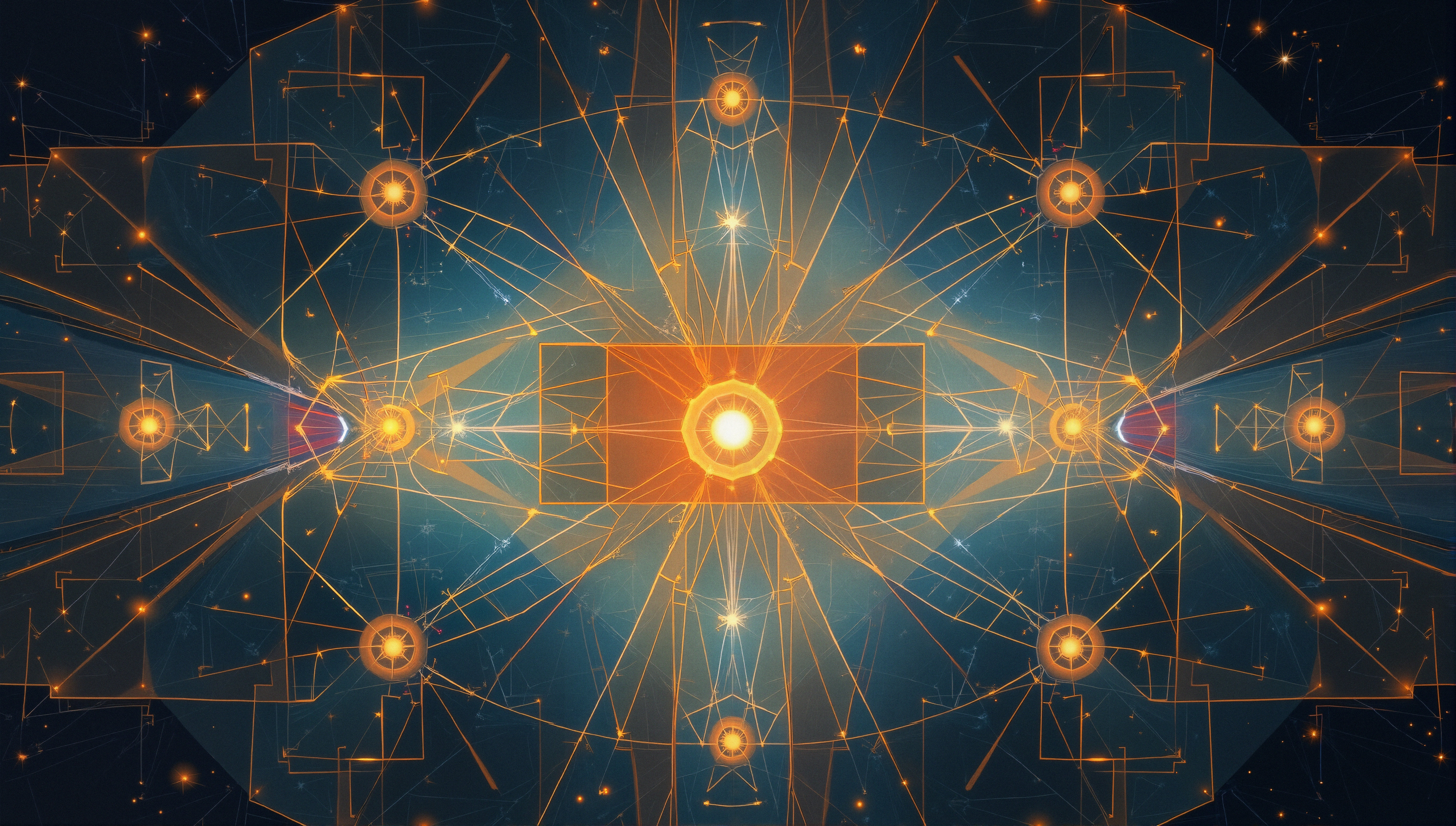 Digital Geometric Network with Glowing Nodes and Light Paths