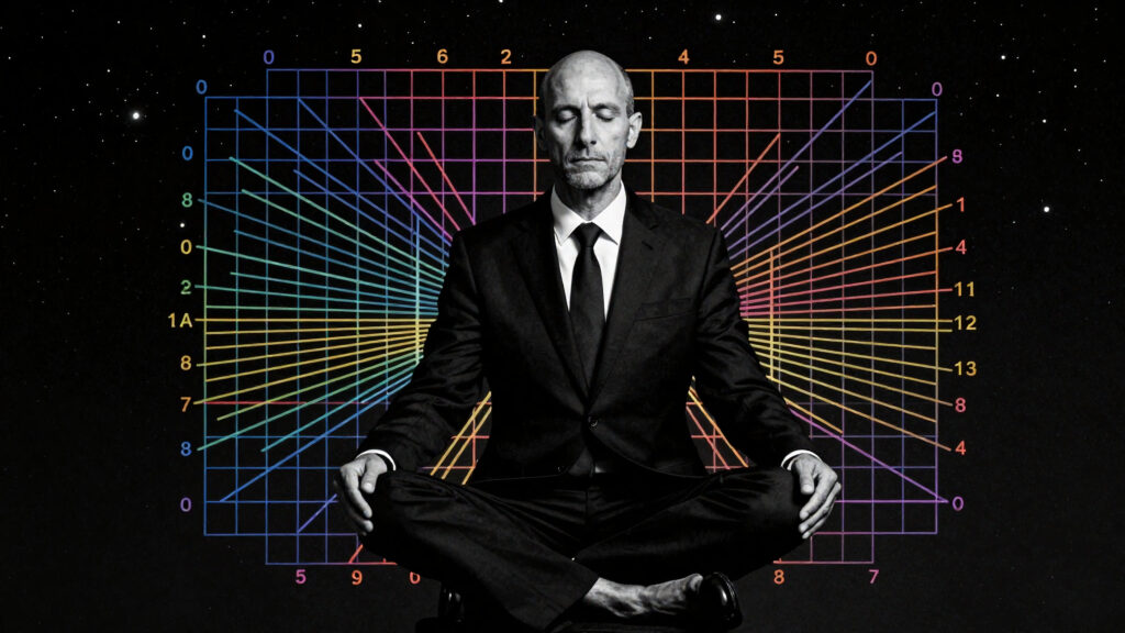 Meditative Businessman with Colorful Data Grid