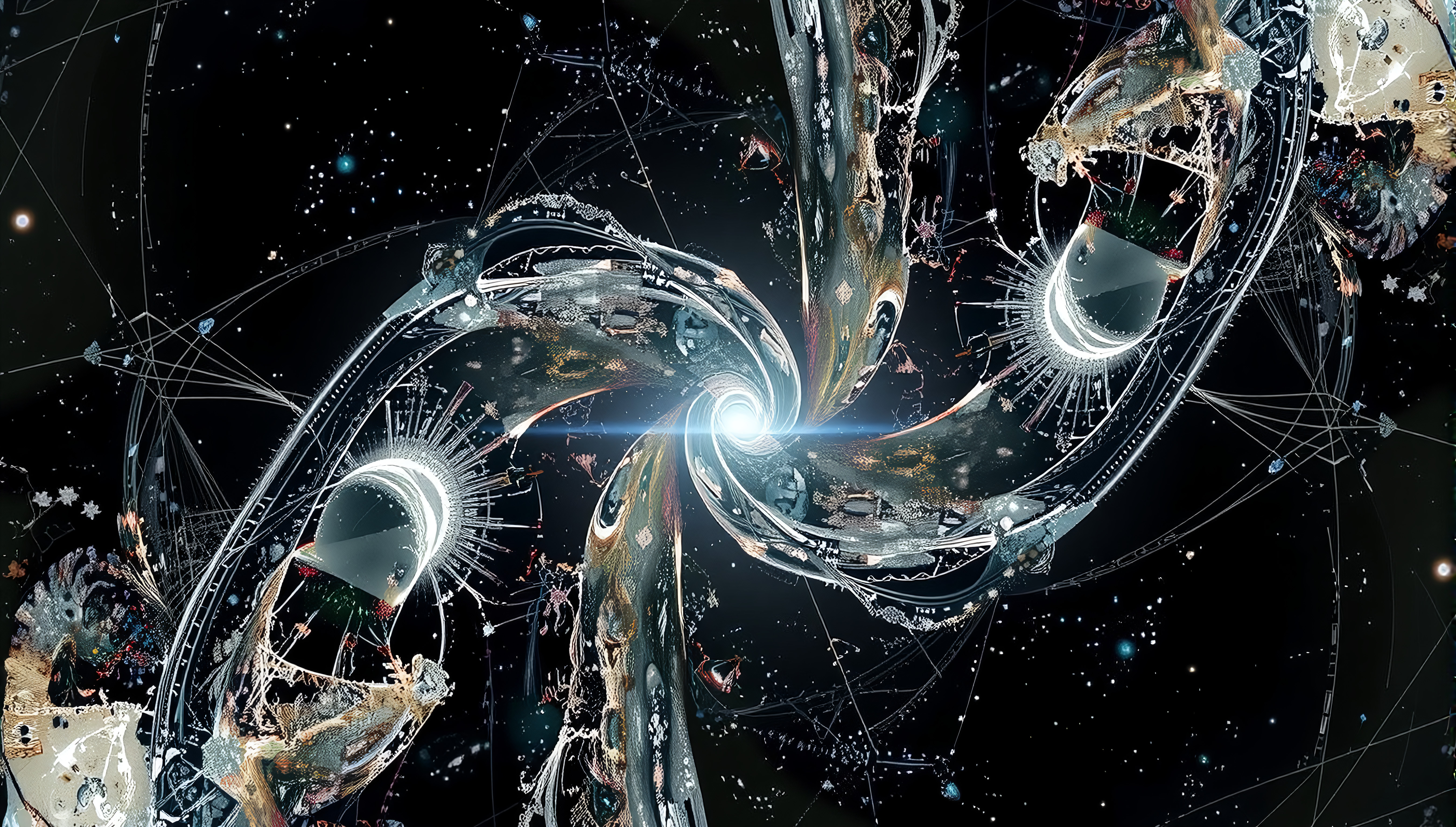 Abstract Cosmic Digital Art with Glowing Rings and Stellar Elements