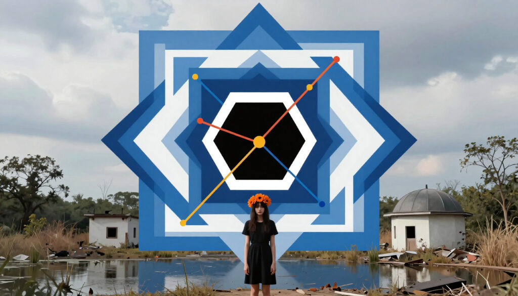 Geometric Overlay with Woman in Flower Crown