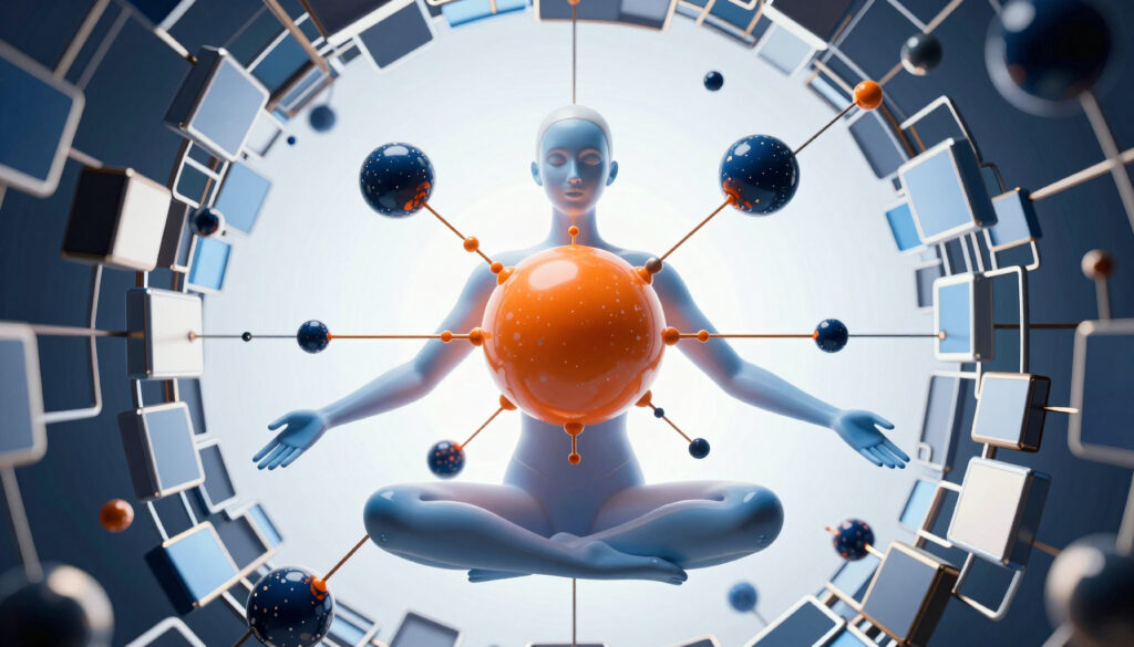 Meditative Human Figure with Cosmic Elements