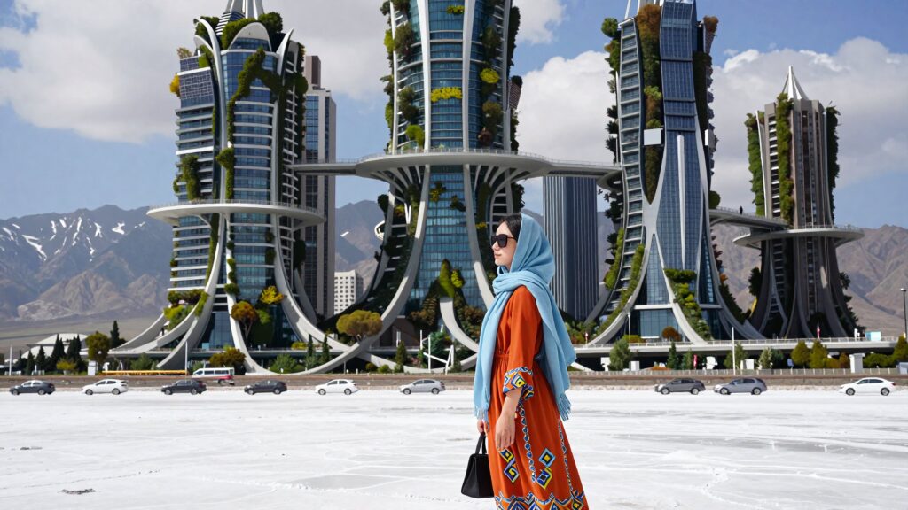 Woman Before Dubai Future Museum’s Sustainable Architecture